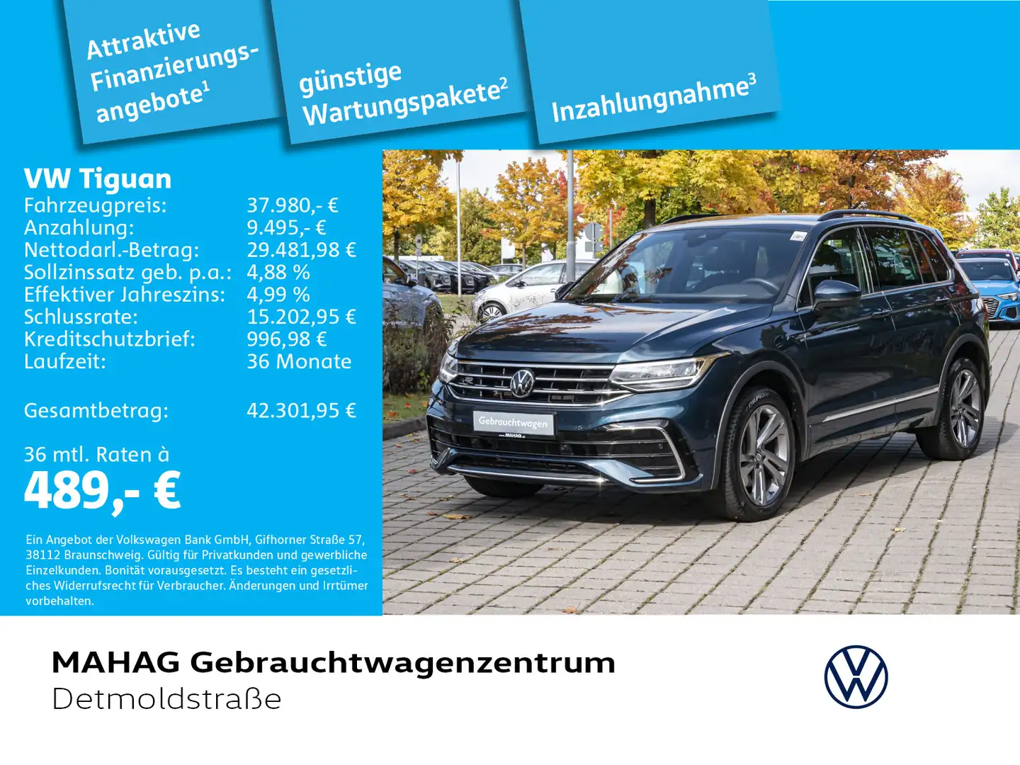 Volkswagen Tiguan R-Line 2.0 TDI 4MOT AHK Leder LED IQ.Driv Blau - 1