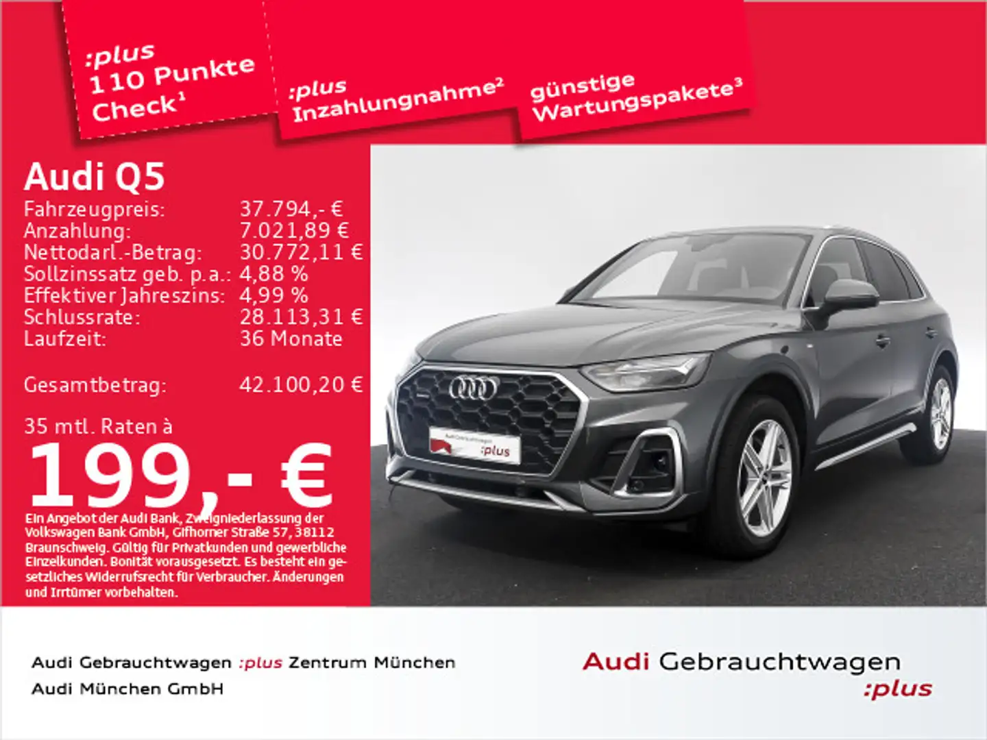 Audi Q5 40 TDI qu. S tronic 2x S line AHK/Virtual/+/K Grau - 1