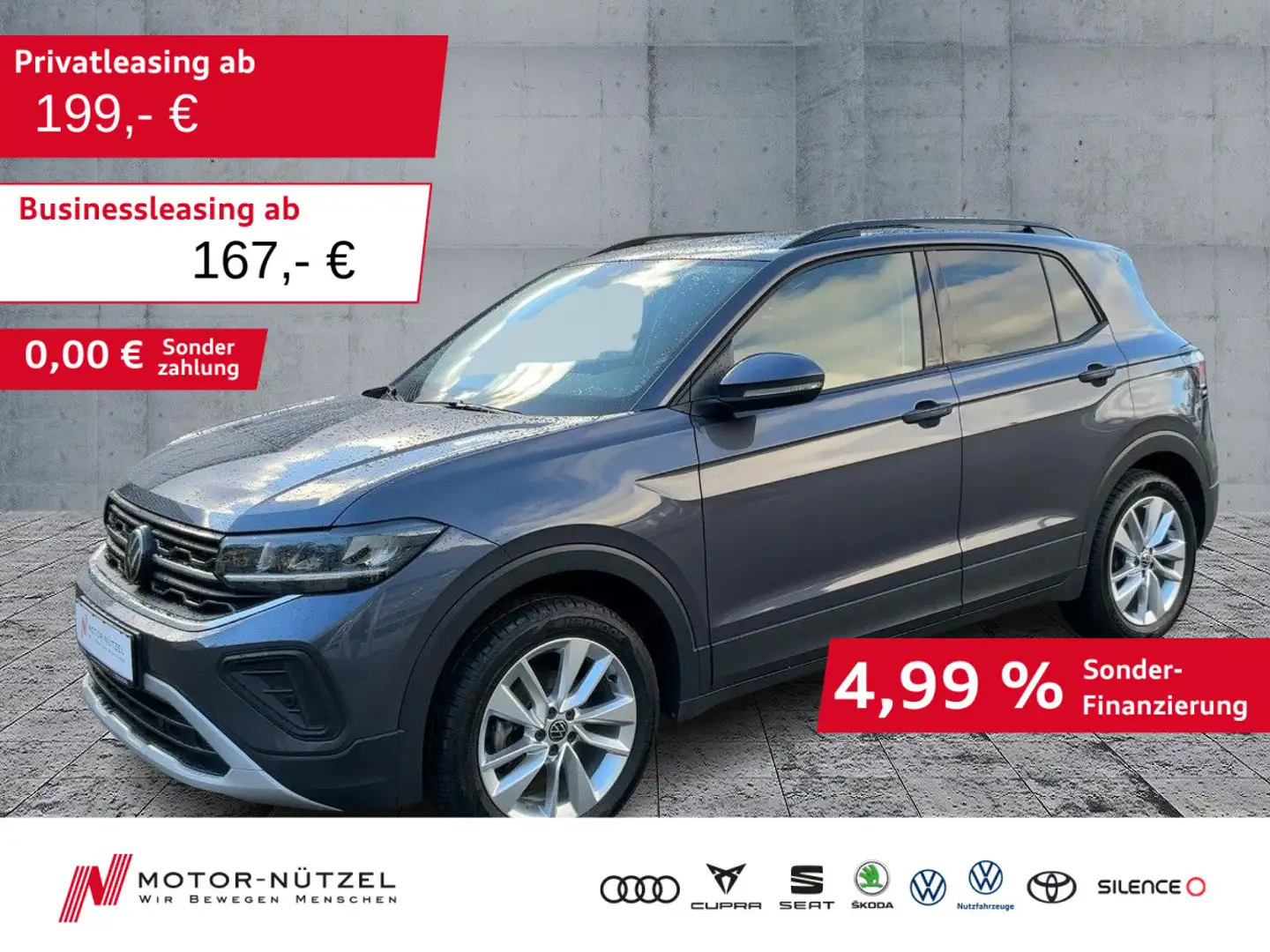Volkswagen T-Cross 1.0 TSI LIFE LED+APP+ACC+SHZ+PDC+RFK+VC Grau - 1