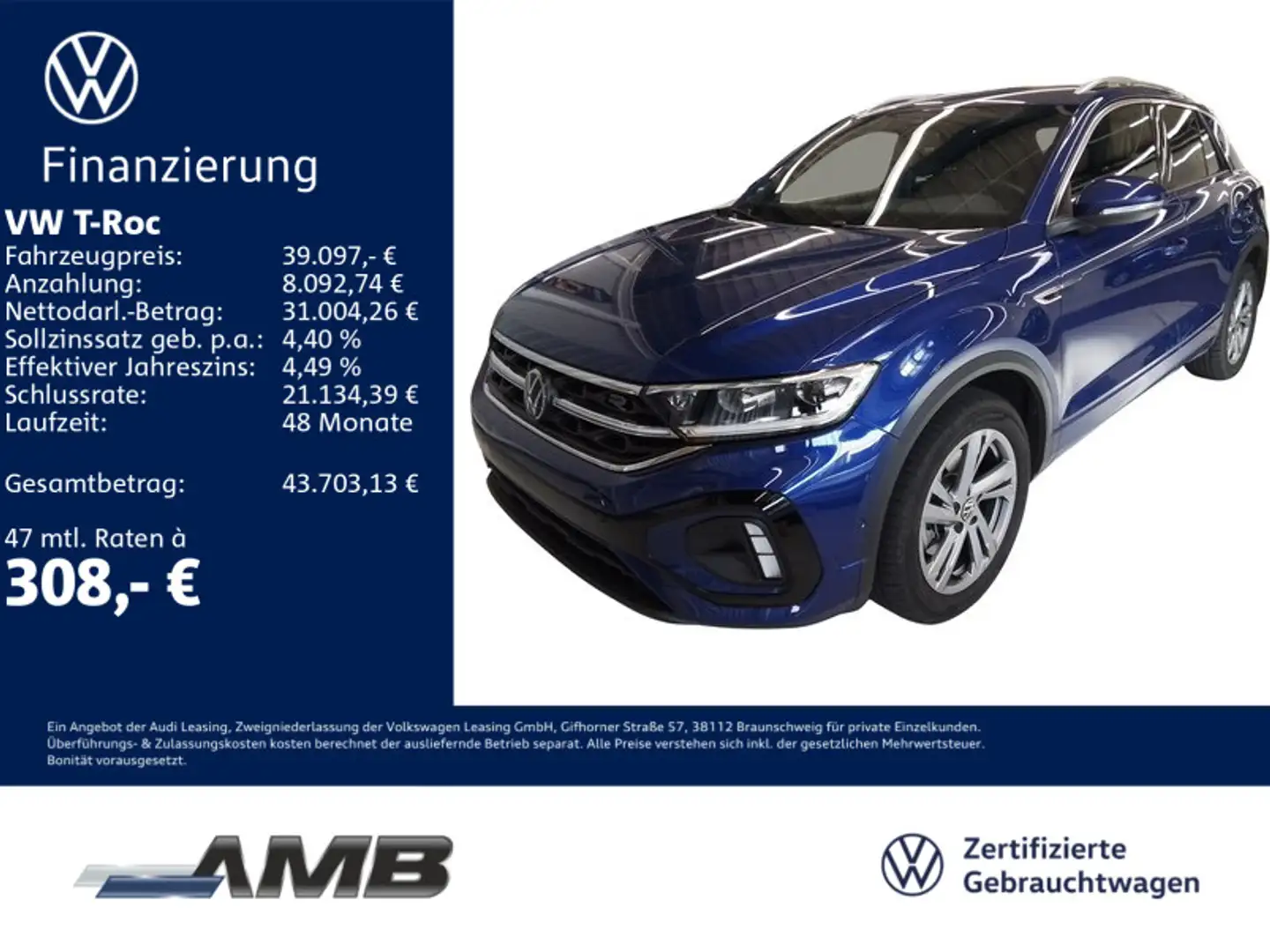 Volkswagen T-Roc R-Line 2.0 TSI 4M AHK/Matrix/Standh/02.30G Blau - 1