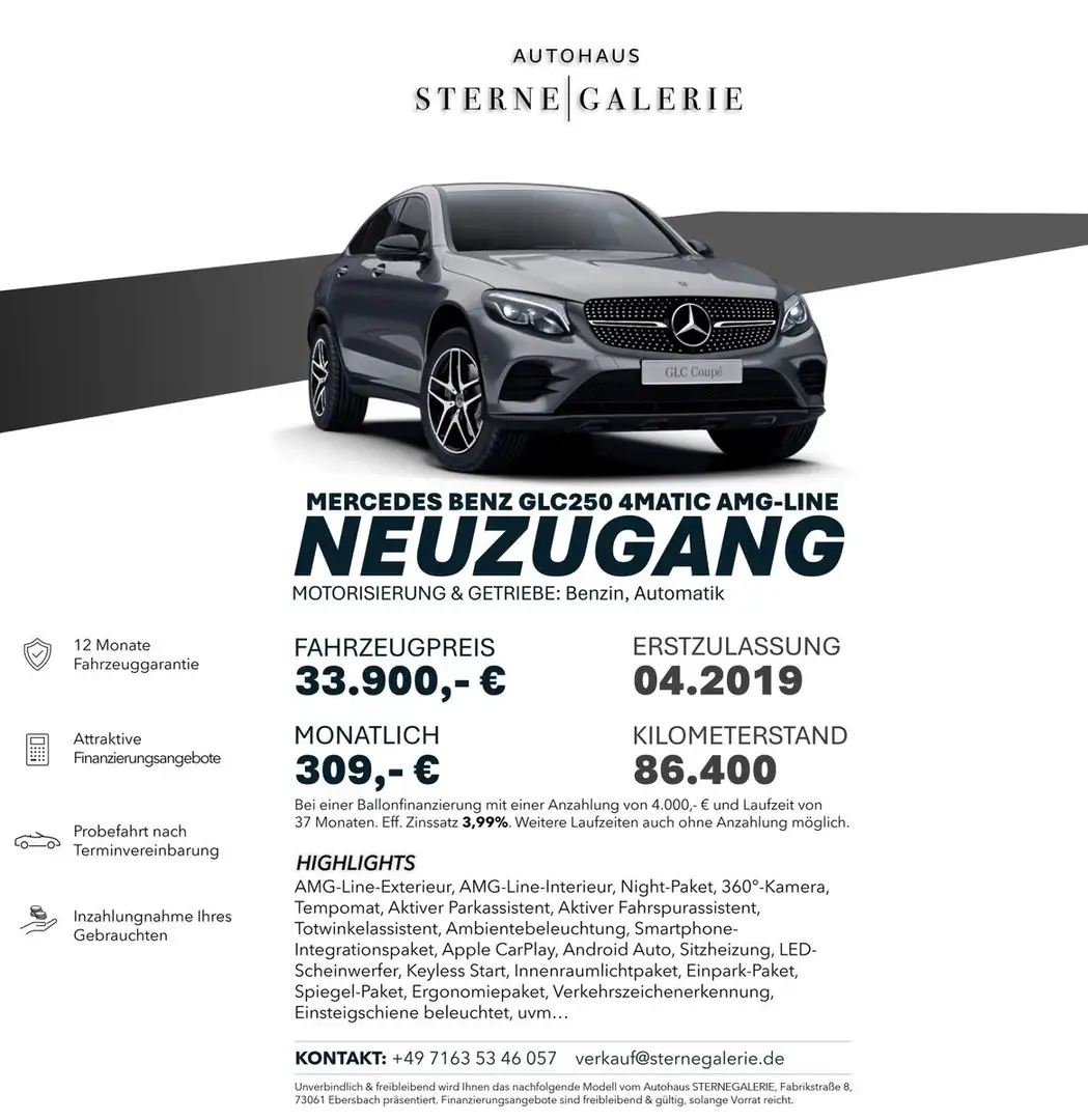 Mercedes-Benz GLC 250 4MATIC AMG-LINE/360°/NIGHT/AMBIENT/TEMPO Grau - 1