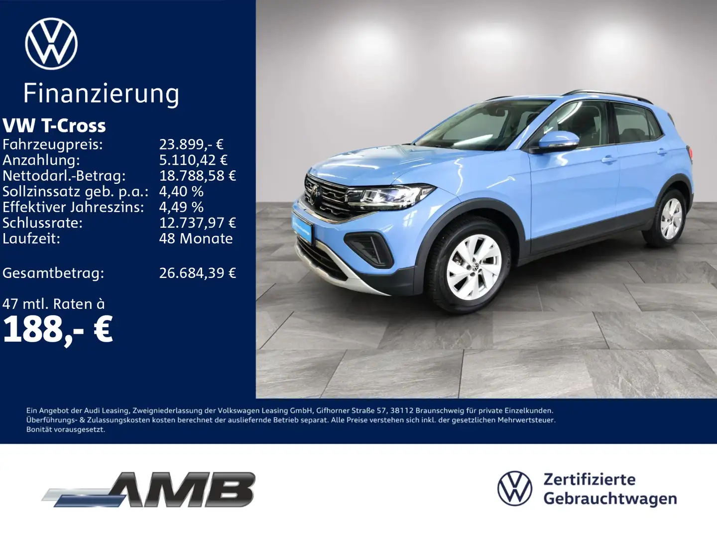 Volkswagen T-Cross Life 1.0 TSI LED/IQ.Drive/Navi/01.30Gara Blau - 1
