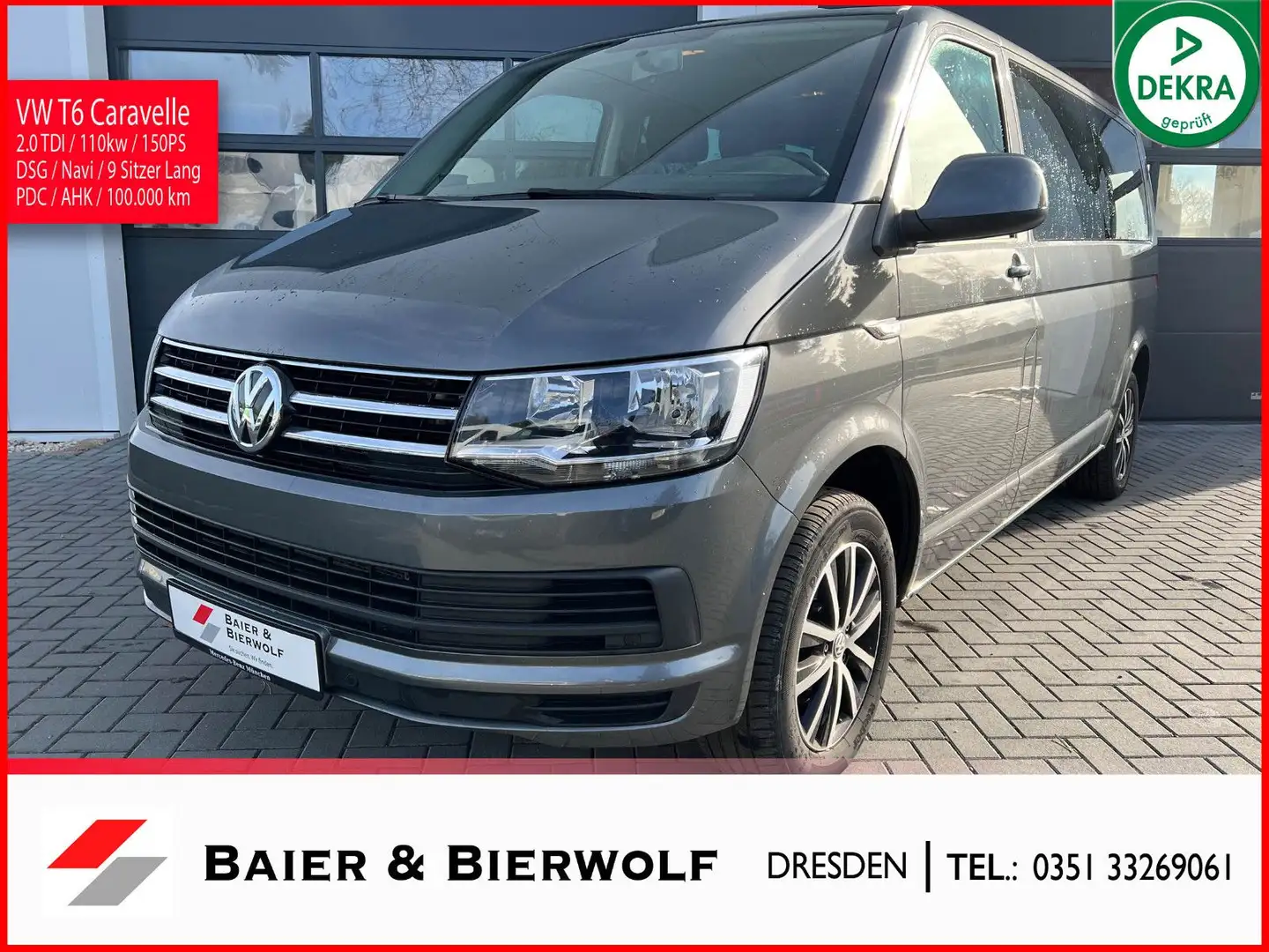 Volkswagen T6 Caravelle Comfortline lang Navi PDC 9 Sitzer Grau - 1