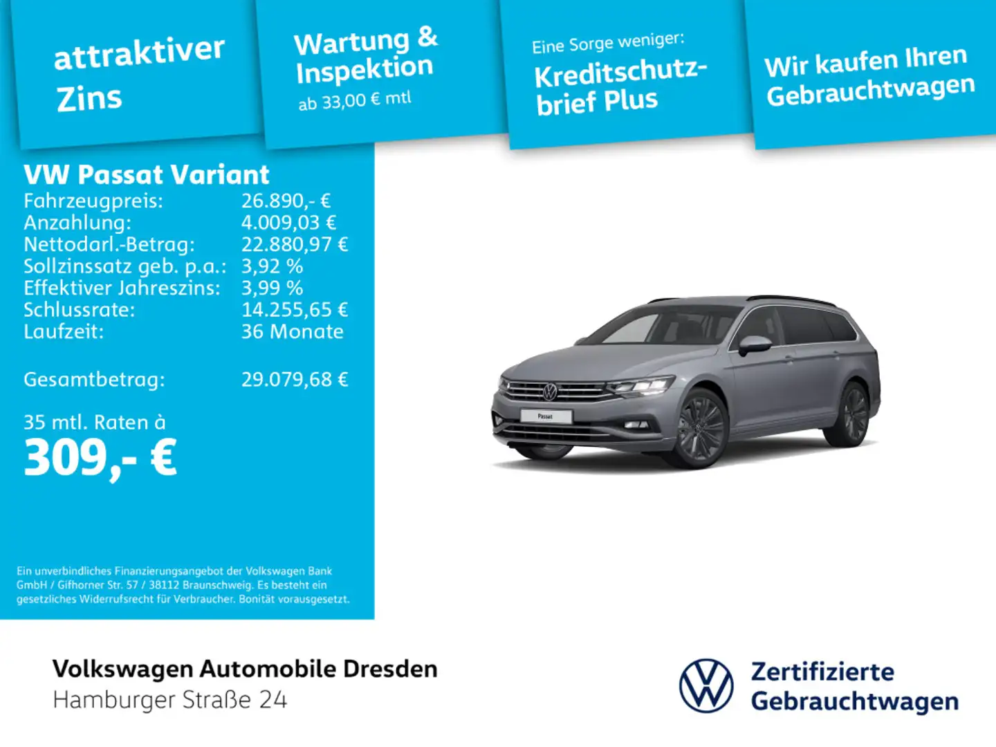 Volkswagen Passat Variant Business 1.5 TSI DSG AHZV APP KAM Grau - 1