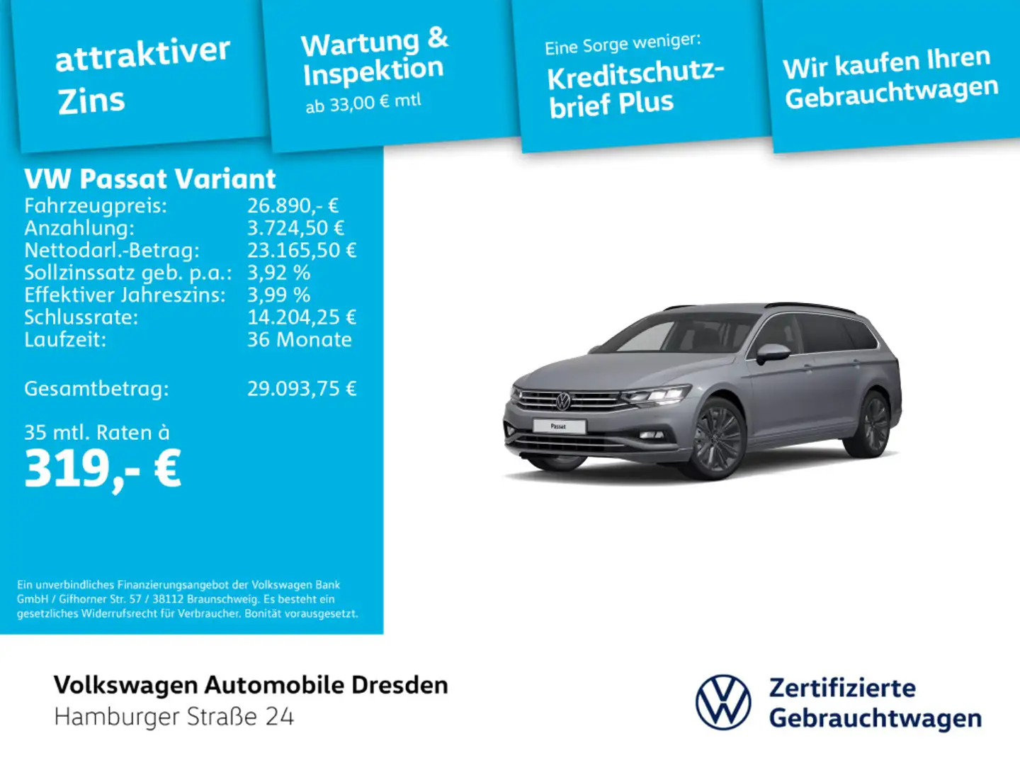 Volkswagen Passat Variant Business 1.5 TSI DSG AHZV APP KAM Grau - 1