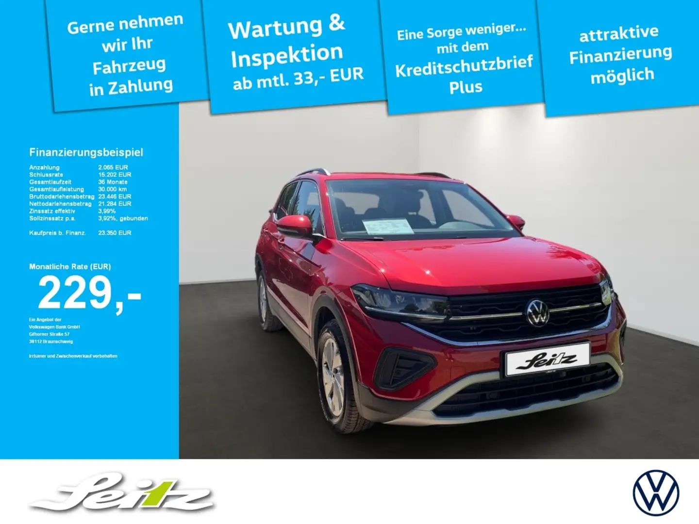 Volkswagen T-Cross 1.0 TSI Life *LED*PARKSENSOR*SITZH* Rot - 1