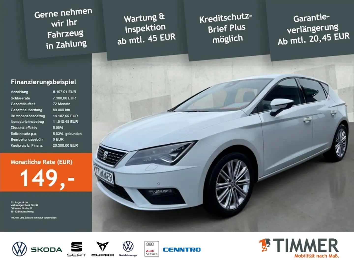 SEAT Leon 2.0 TDI DSG XCELLENCE *AHK*BEATS *ACC *LED *RKAM Weiß - 1