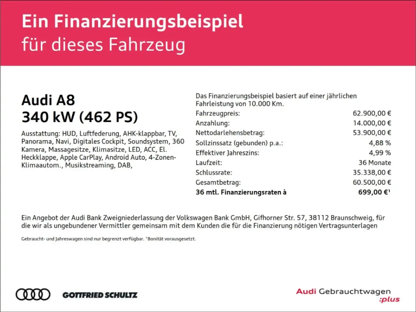 Audi A8 60 TFSI E ACC B&O MATRIX PANO HUD Schwarz - 2