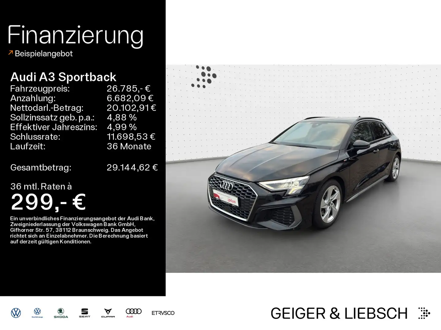 Audi A3 S line 35 TFSI LED+B&O+ Schwarz - 1