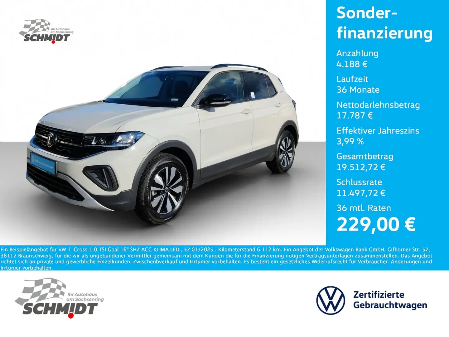 Volkswagen T-Cross 1.0 TSI Goal 16" SHZ ACC KLIMA LED Grau - 1