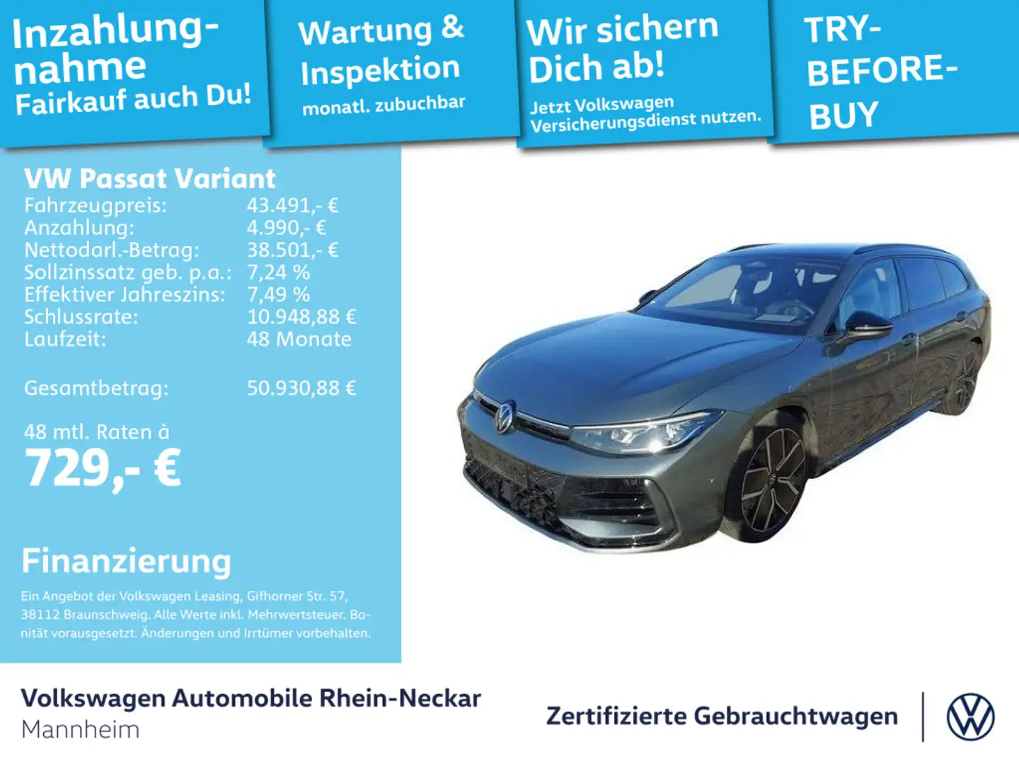 Volkswagen Passat Variant 2.0 TDI RLine DsG 4Motion GAR2030 Grau - 1