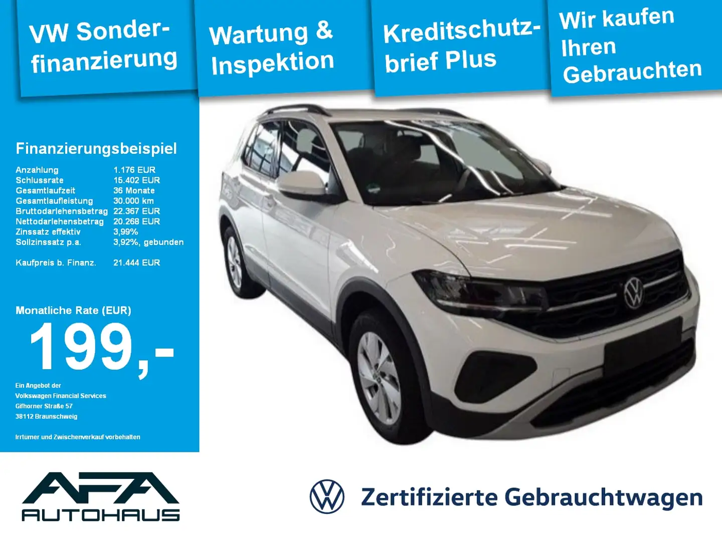 Volkswagen T-Cross 1.0 TSI Life Navi*LED*ACC*App-Connect Weiß - 1