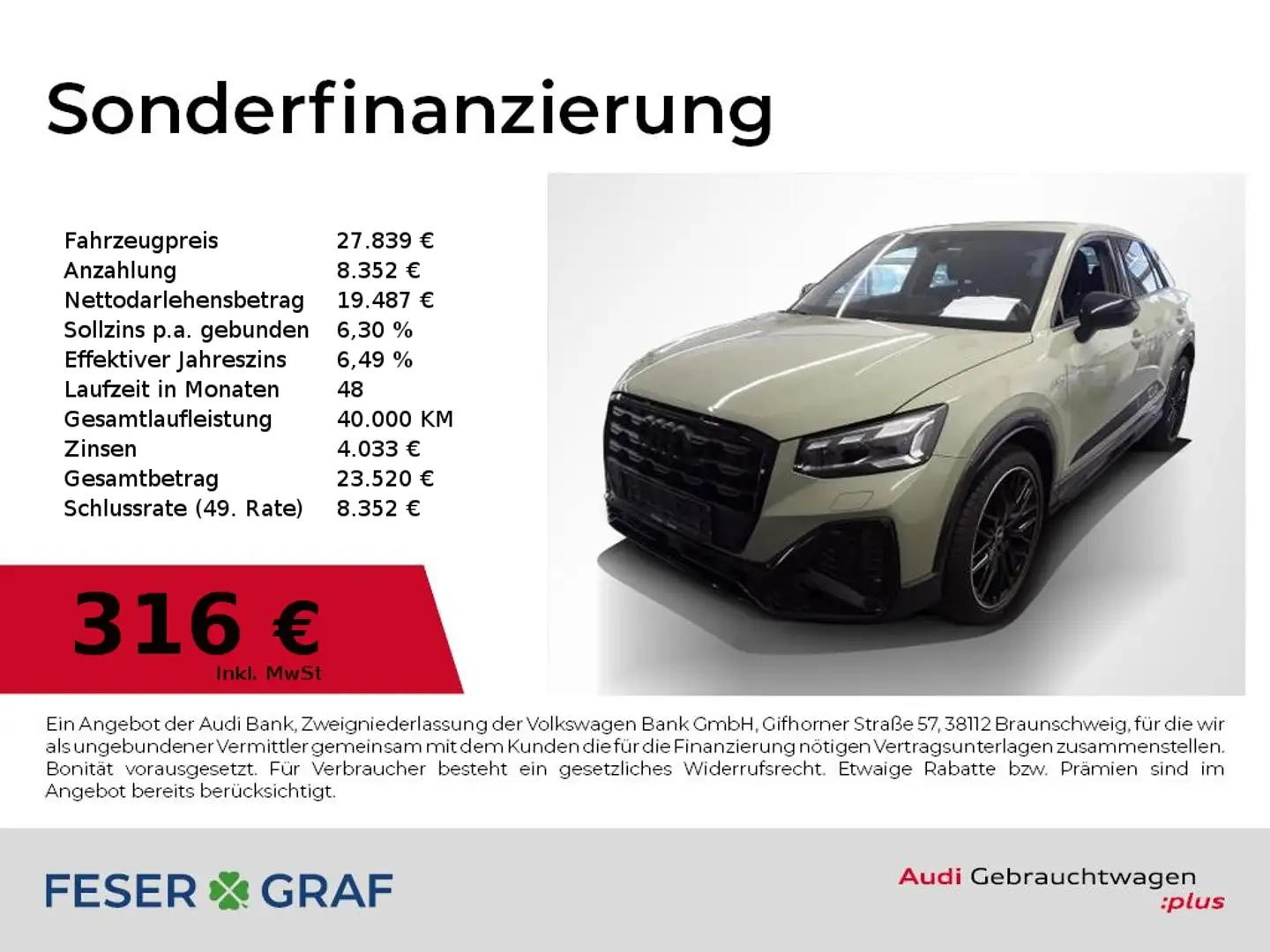 Audi Q2 35 TFSI S tronic edtion one S Line Leder,Matrix,Na Grün - 1