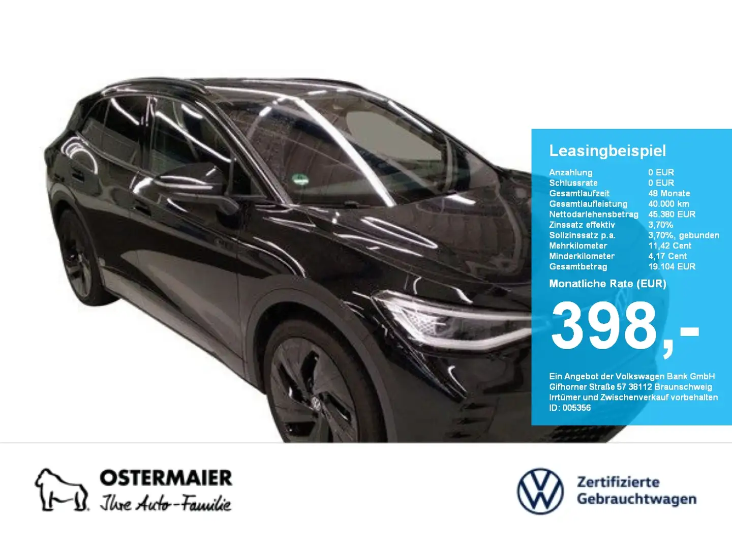 Volkswagen ID.4 GTX 340PS 4M NP.73T ACC.5J-G.WÄRMEPUMPE.AHK.AREA-V Schwarz - 1