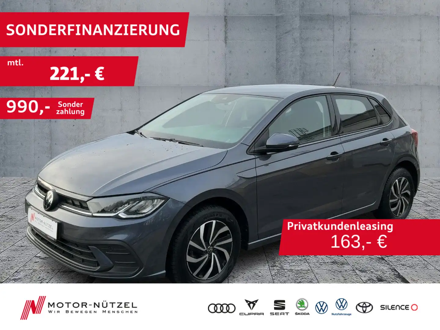 Volkswagen Polo 1.0 TSI LIFE LED+NAVI+APP+SHZ+2xPDC+DAB+15" Grau - 1