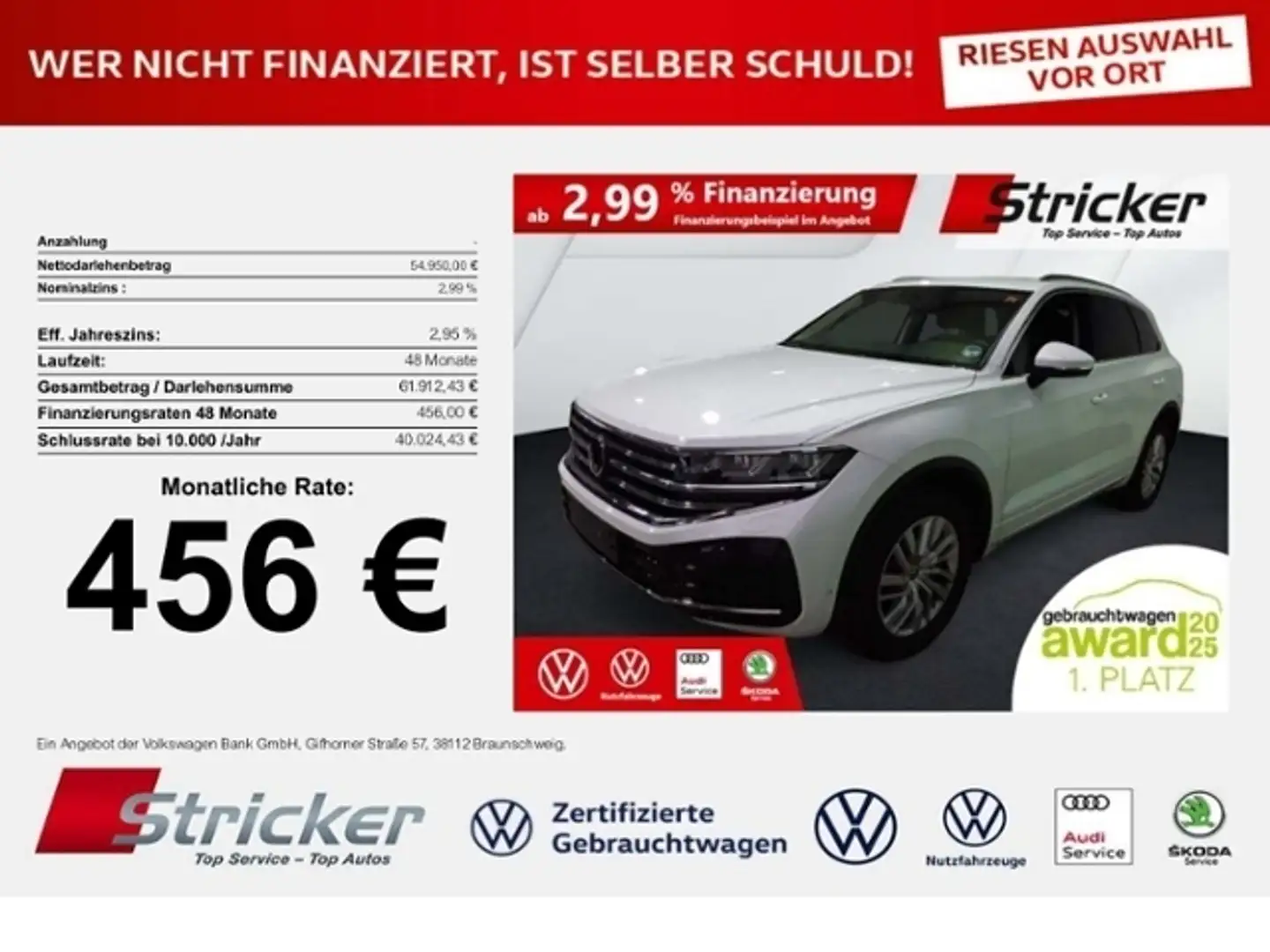 Volkswagen Touareg Elegance 3.0TDI 456,-ohne Anzahlung AHK Luft App- Weiß - 1