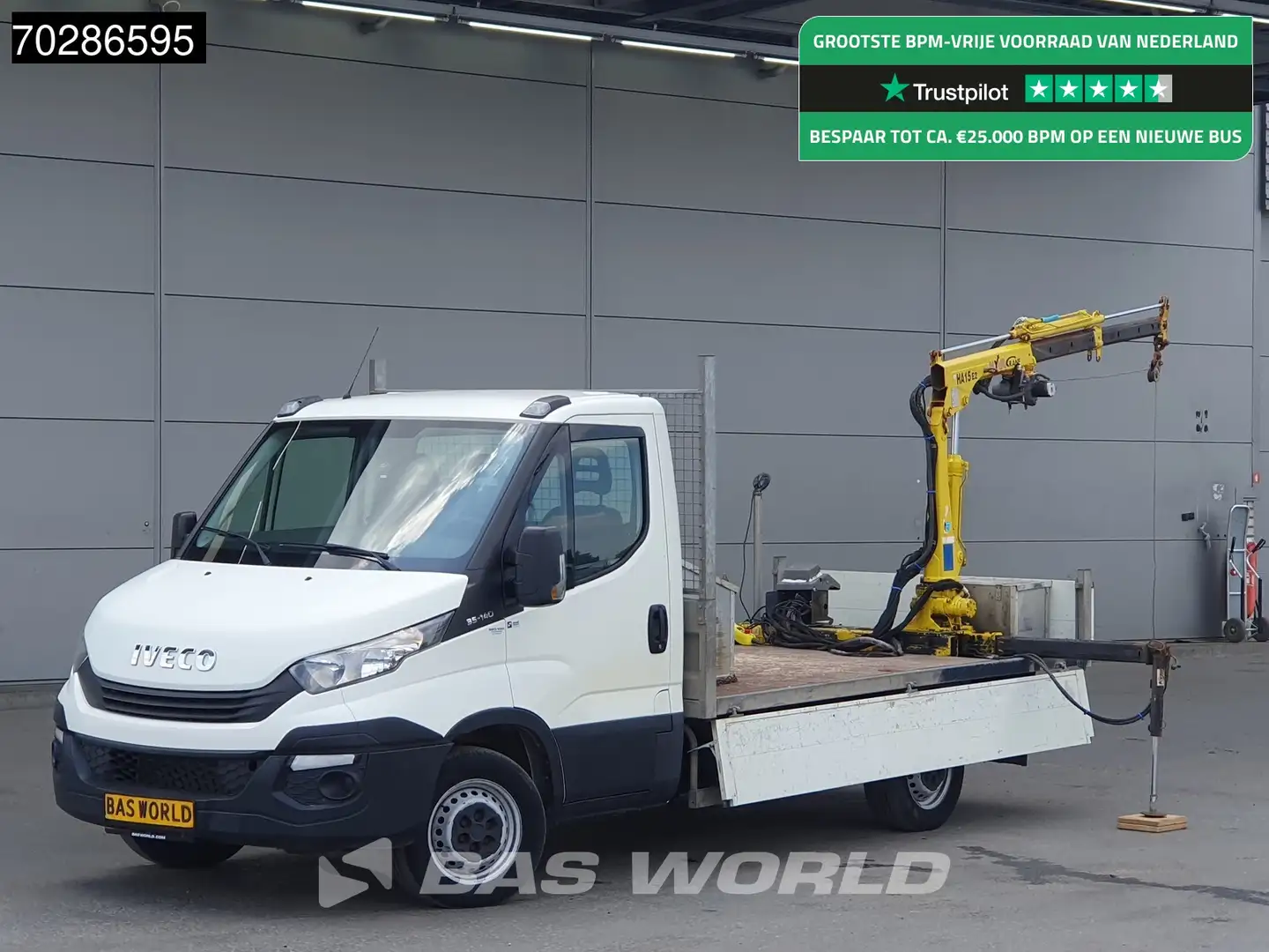 Iveco Daily 35S14 Open Laadbak Kraanwagen Hyva HA15 Euro6 3,5t Wit - 1