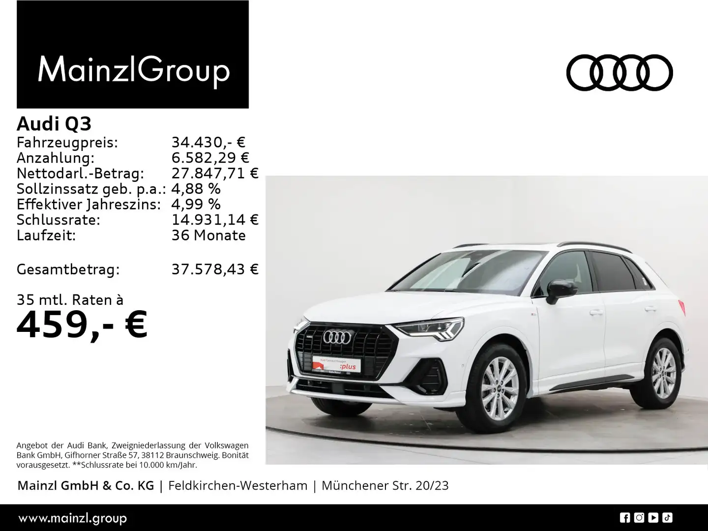 Audi Q3 40 TDI quattro S tronic S line AHK Pano 360° Weiß - 1