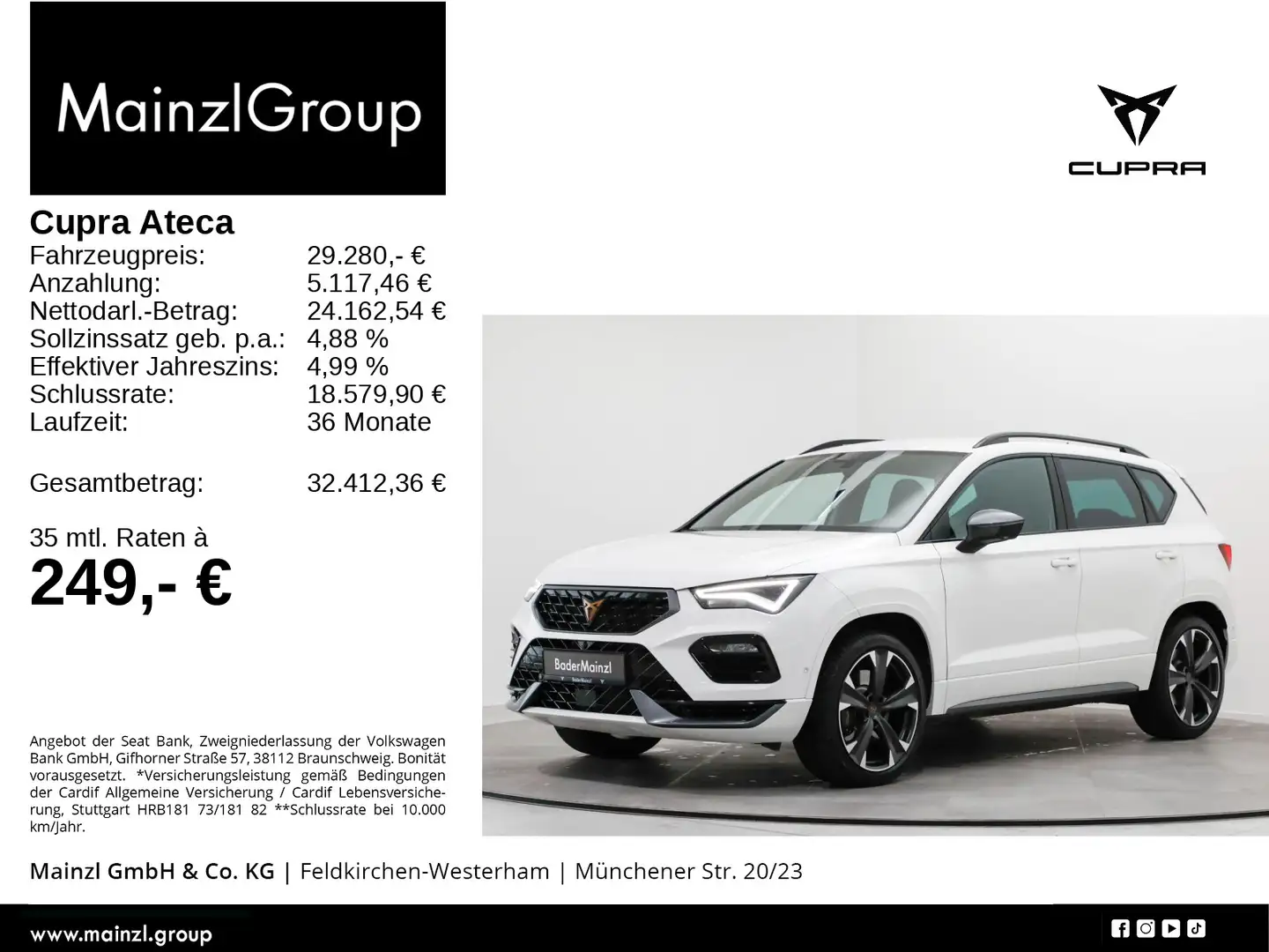 CUPRA Ateca VZ 2.0 TSI 4D DSG Kamera Navi LED Virtual Weiß - 1