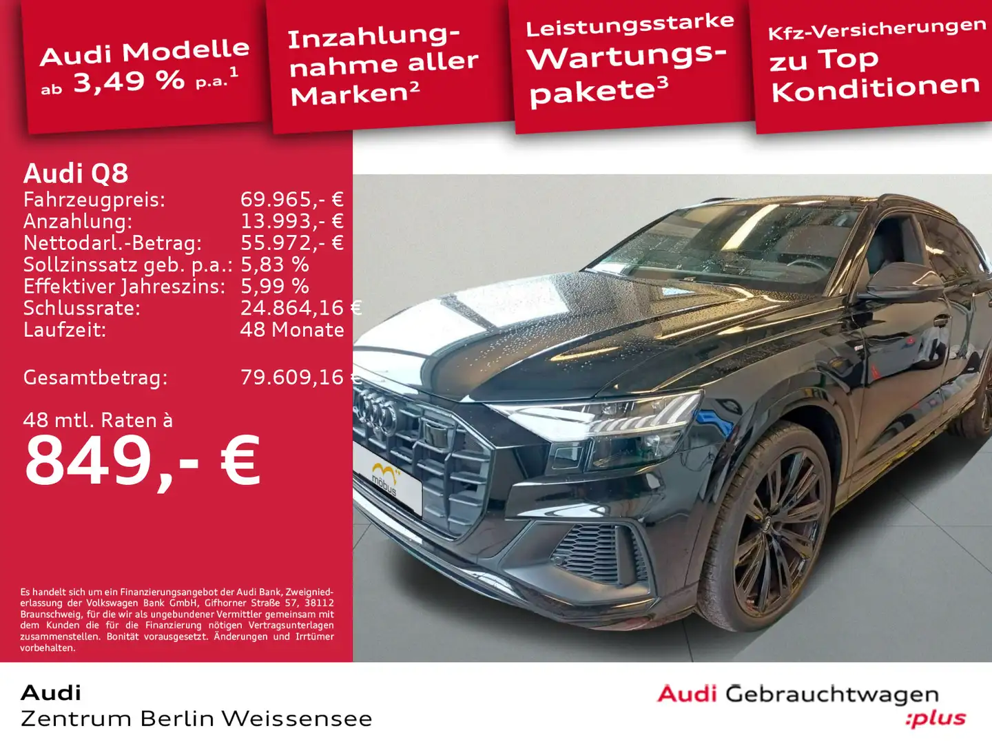 Audi Q8 55 TFSI TIPT*QUA*COMP.PLUS*B&O*HUD*PANO*STANH Schwarz - 1