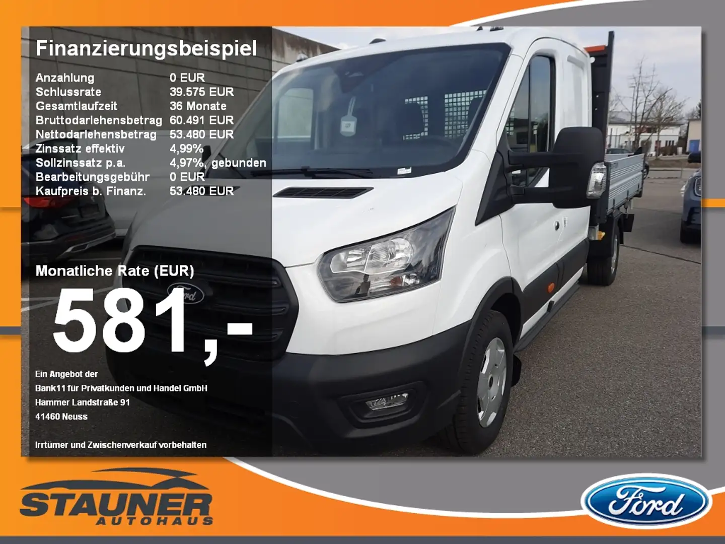 Ford Transit Kipper 2.0 TDCi 350 L3 Trend AWD 0% Fin. Weiß - 1
