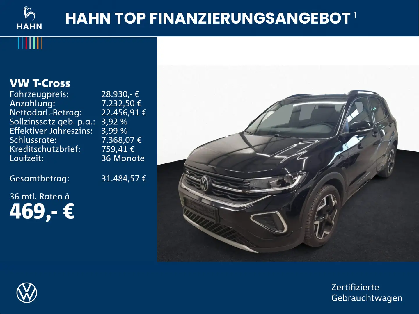 Volkswagen T-Cross 1.5TSI DSG R-Line ACC AHK Cam Matrix Nav Schwarz - 2