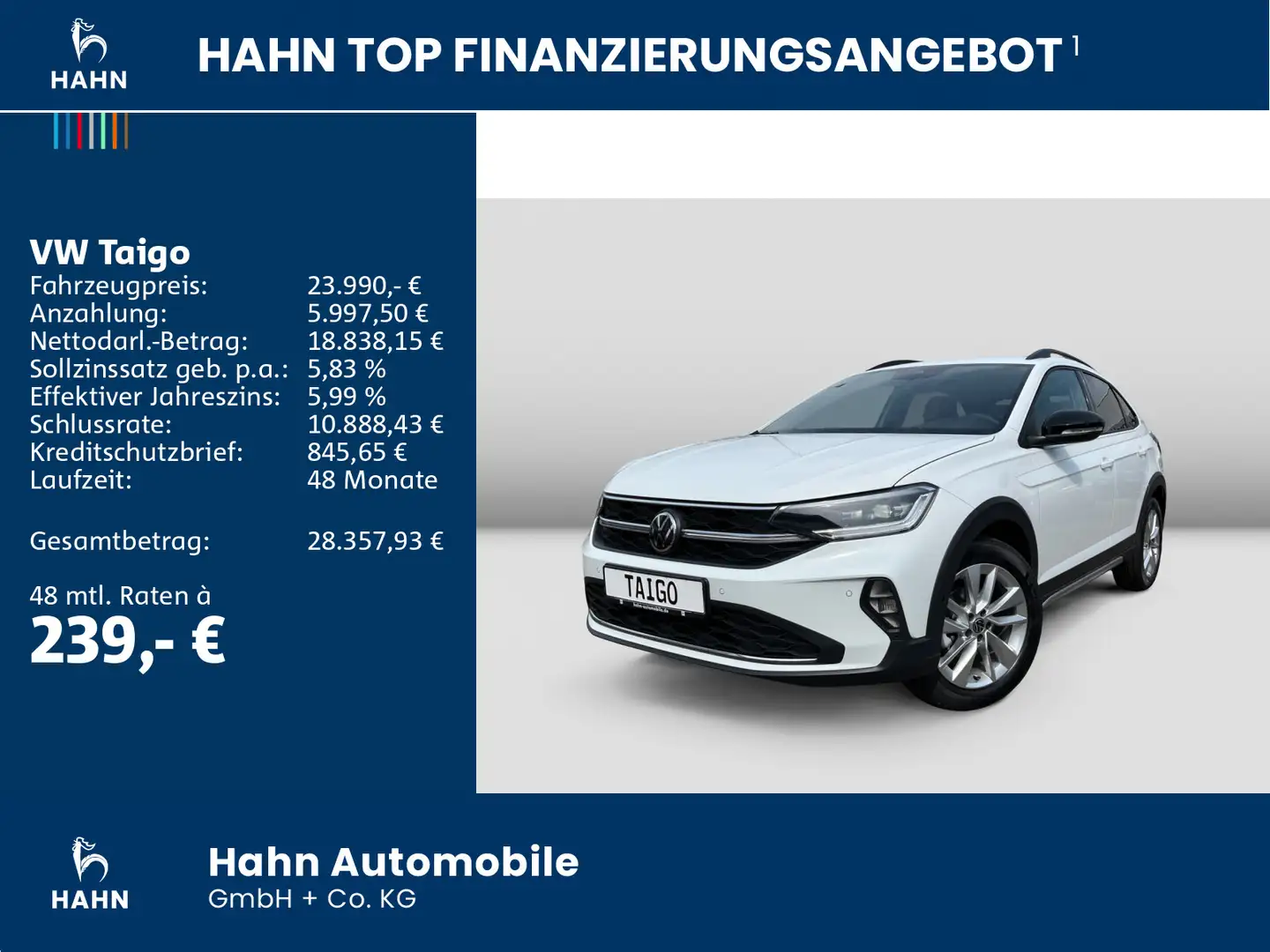 Volkswagen Taigo GOAL+ 1,0TSI DSG NAV KAM ACC IQ.LIGHT APP Blanc - 2