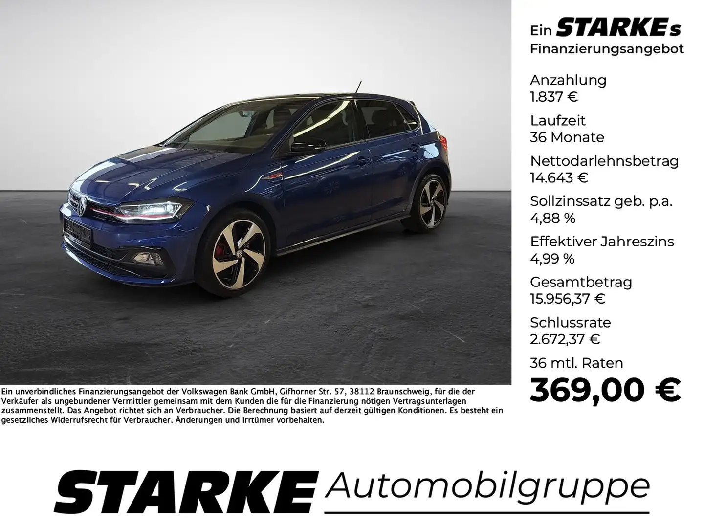 Volkswagen Polo GTI 2.0 TSI DSG LED PDC Klima beats 17 Zoll Blau - 1