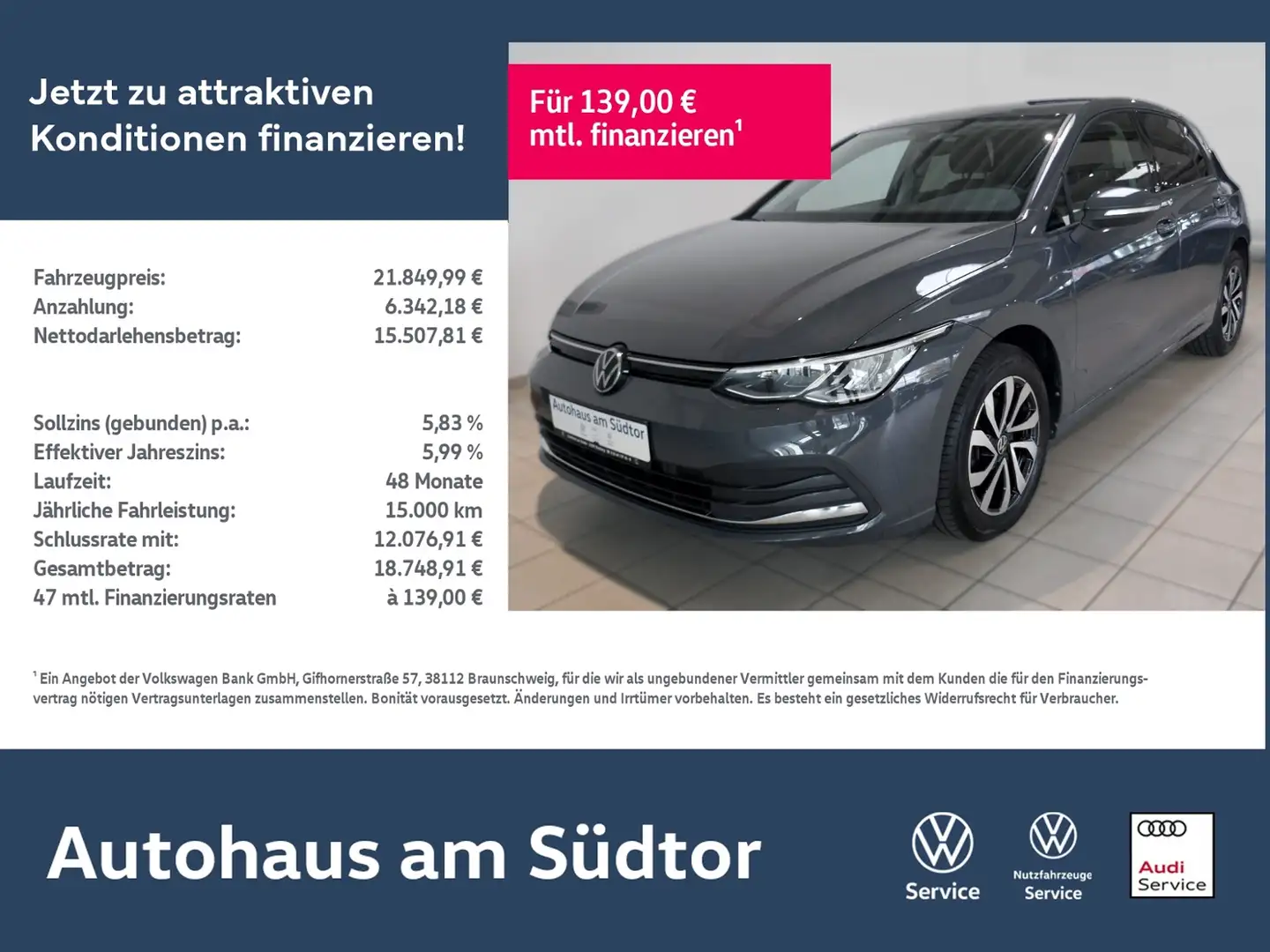 Volkswagen Golf VIII Active 2.0 TDI | LED PDC ACC Navi Grau - 1