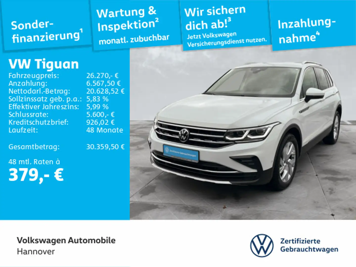 Volkswagen Tiguan 2.0 TDI Elegance Navi LED Kamera DigCockp Blanc - 1