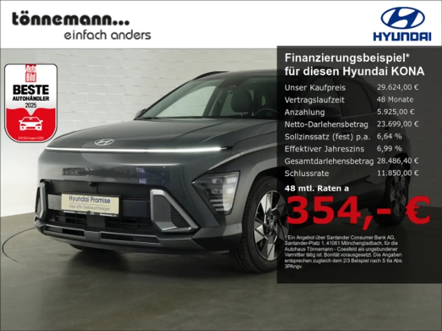 Hyundai KONA T-GDI PRIME DCT 4WD+VOLL LED+NAVI+360 GRAD KAMERA+ Grijs - 1