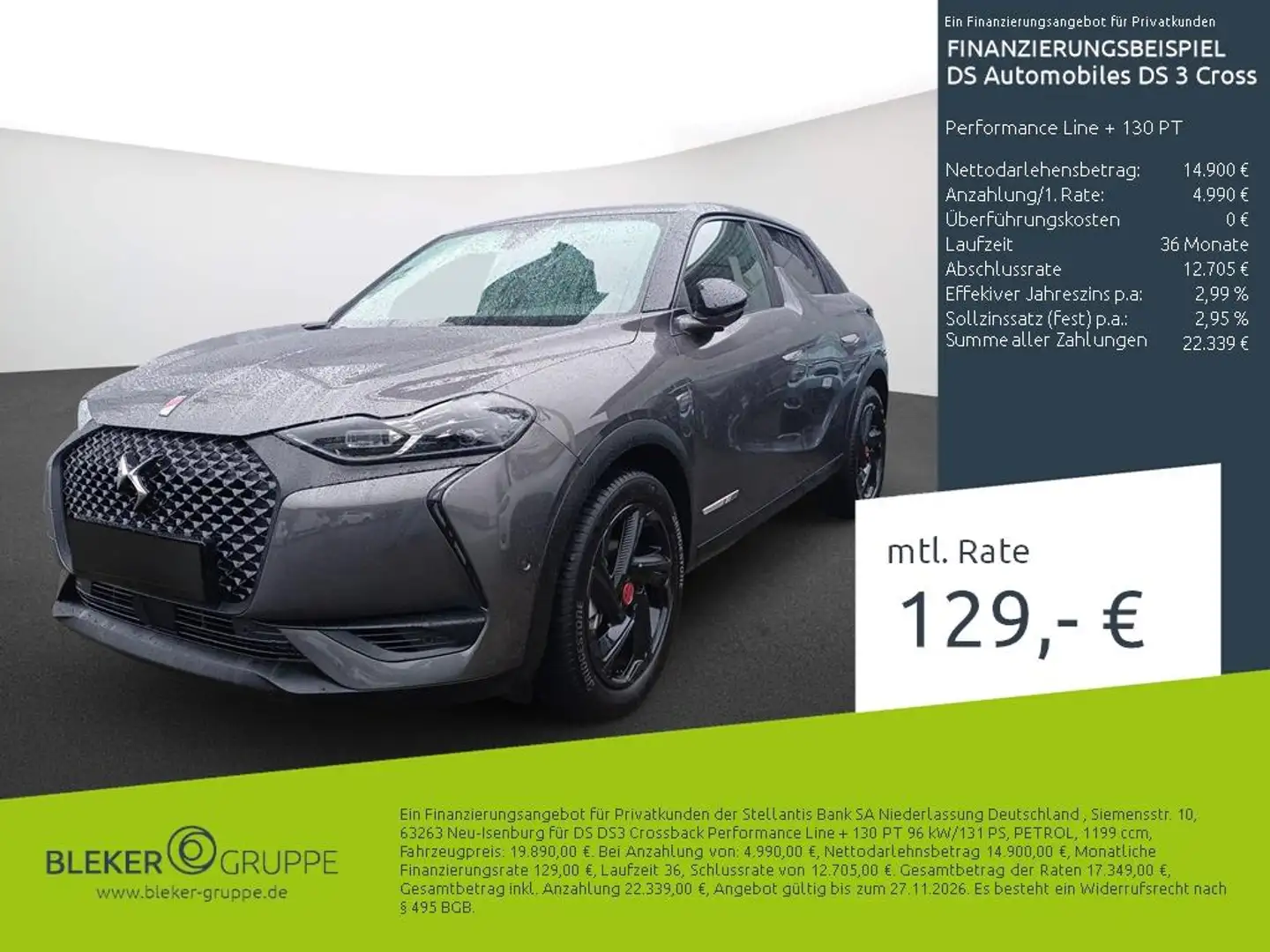 DS Automobiles DS 3 Crossback Performance Line + 130 PT Grau - 1