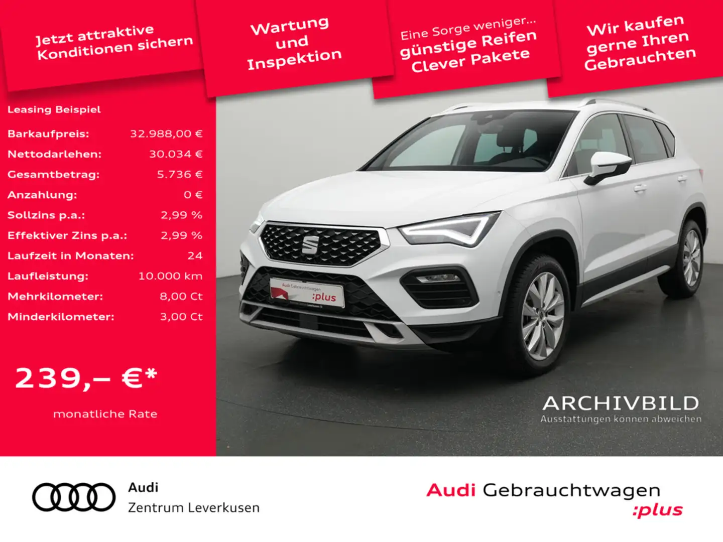 SEAT Ateca Xperience DSG CARPLAY LED PDC ACC NAVI KAM Schwarz - 1