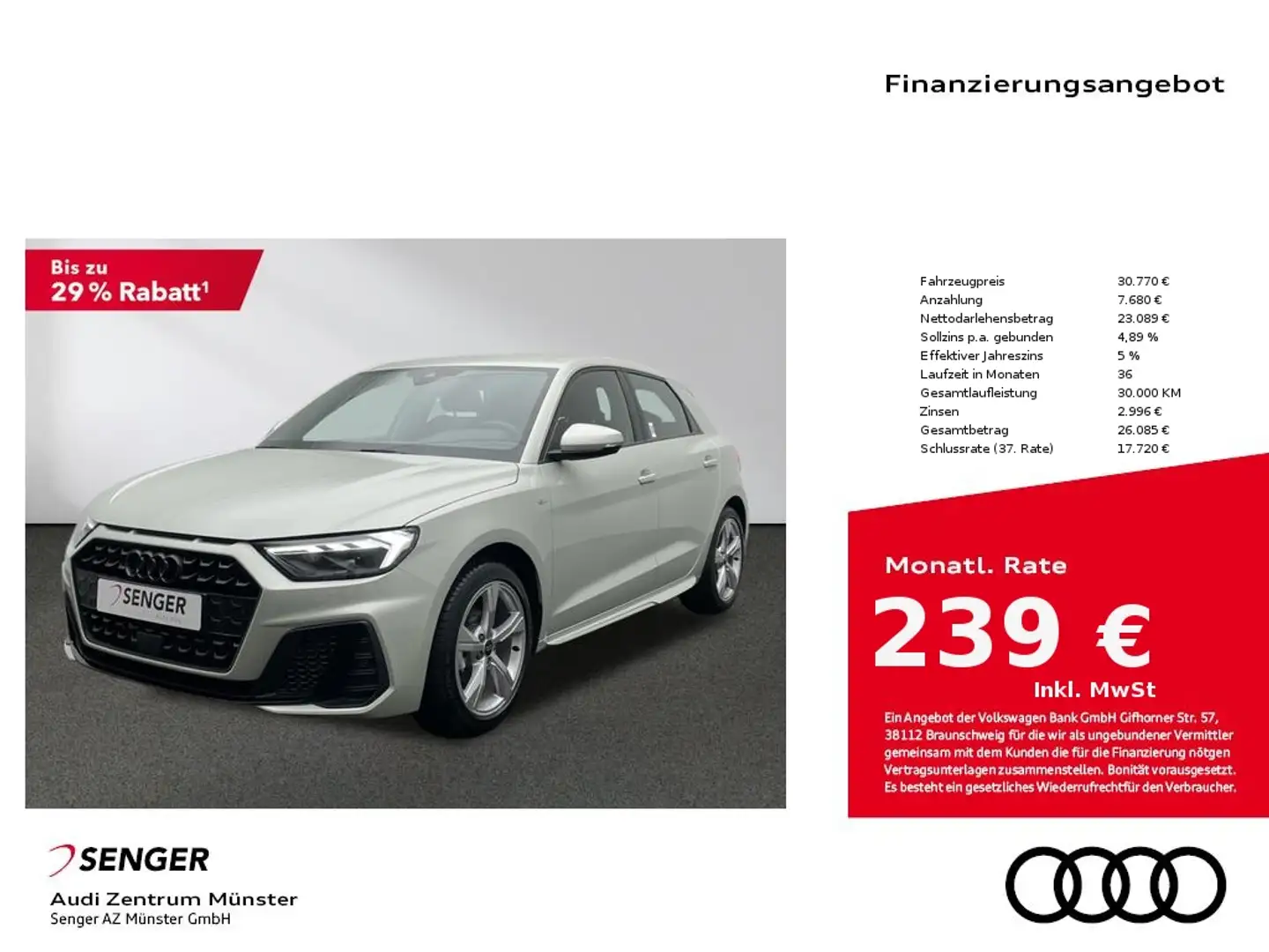 Audi A1 Sportback 25 TFSI S line S tronic Navi LED Argent - 1