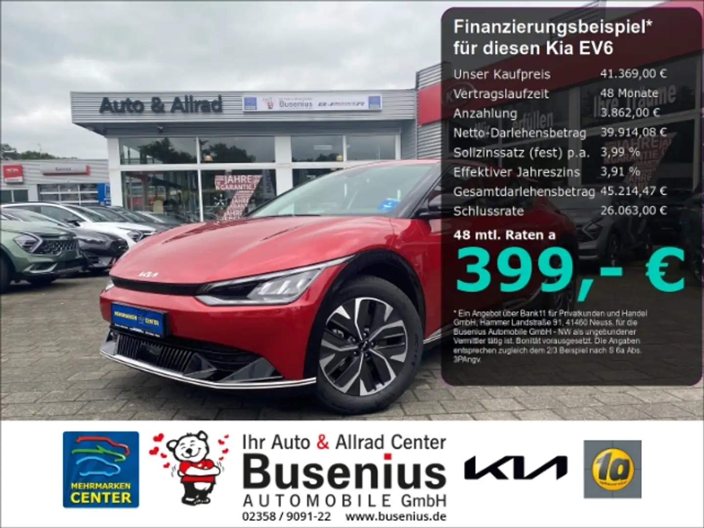 Kia EV6 58-kWh RWD AIR +WP+Nav+Kam+LED+Bluetooth Rouge - 1