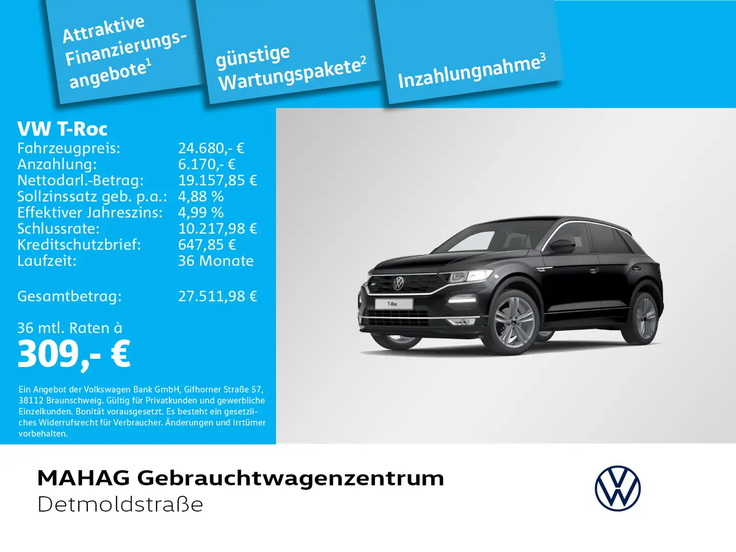 Volkswagen T-Roc T-ROC 1.5 TSI R-Line Navi ParkPilot Sitzhz DSG Schwarz - 1