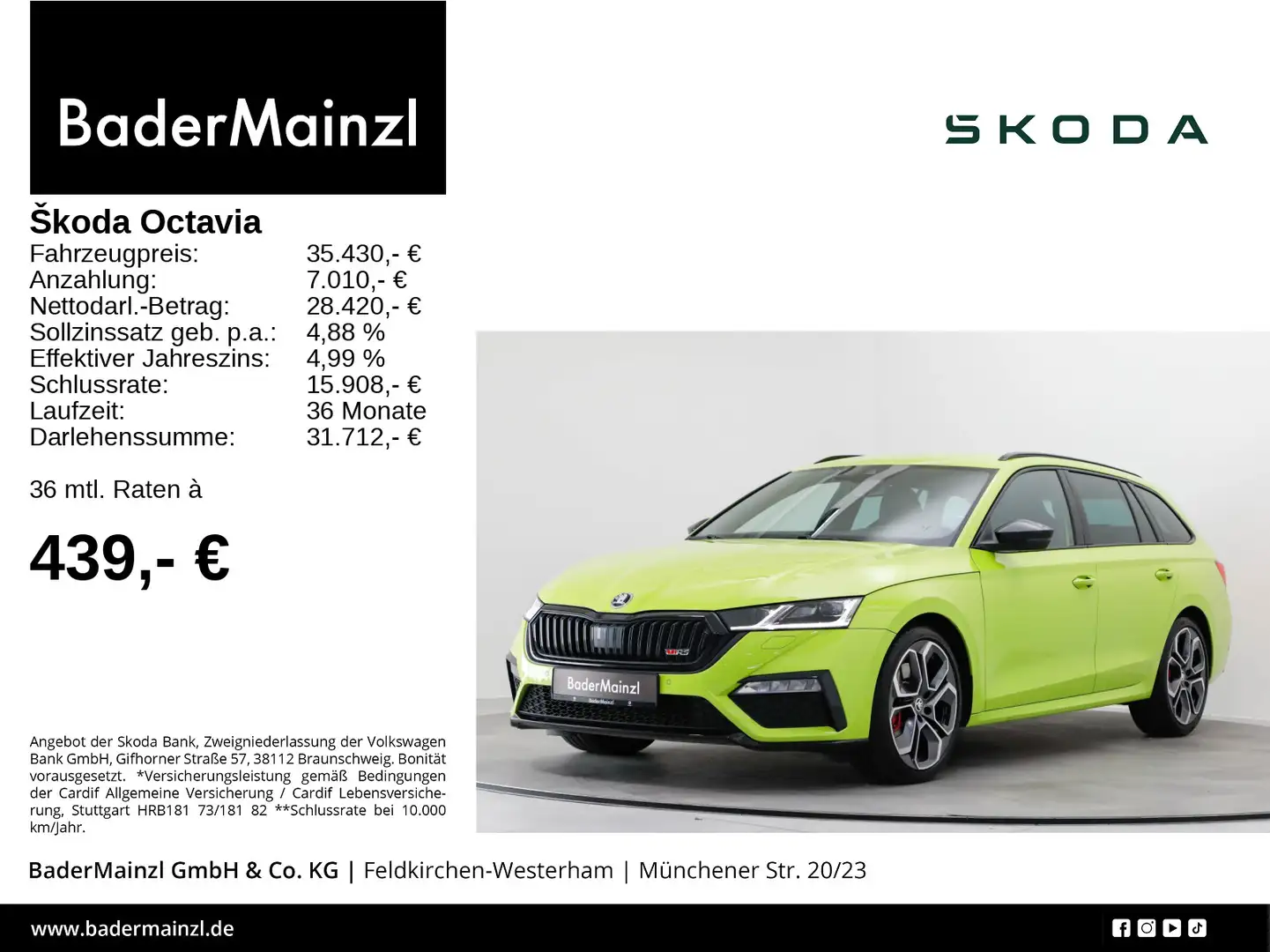 Skoda Octavia Combi RS 2.0 TSI DSG HUD Navi ACC Matrix Grün - 1