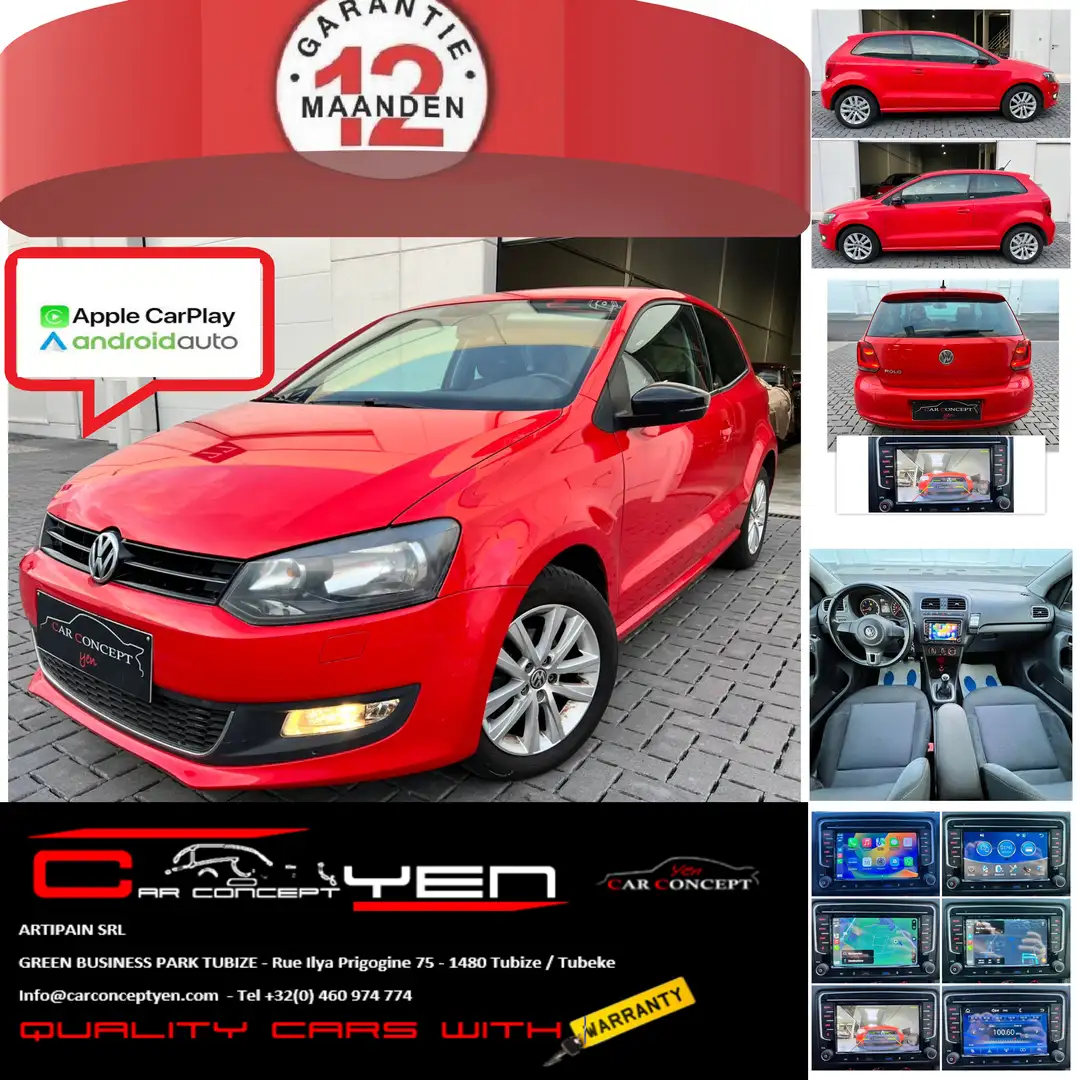 Volkswagen Polo 1.2i*STYLE*Car-Play*Camera*Airco*Bluetooth*12m.GAR Rood - 1