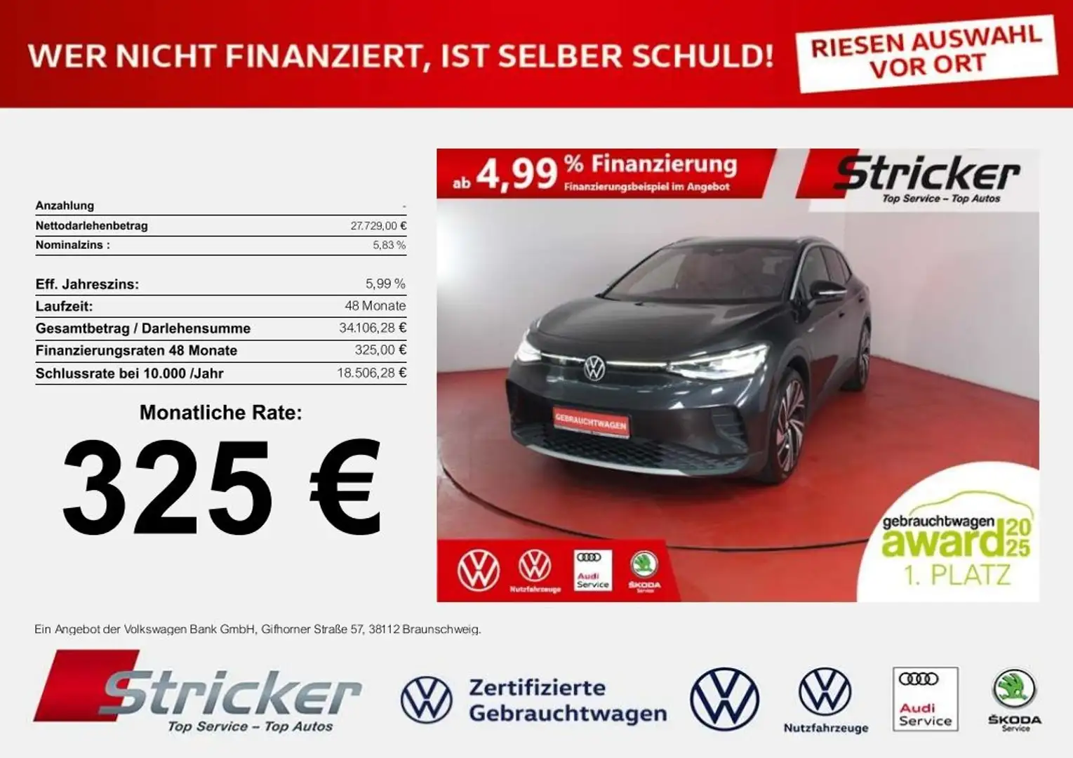 Volkswagen ID.4 1st Max 150/77 325,-ohne Anzahlung Pano Grau - 1