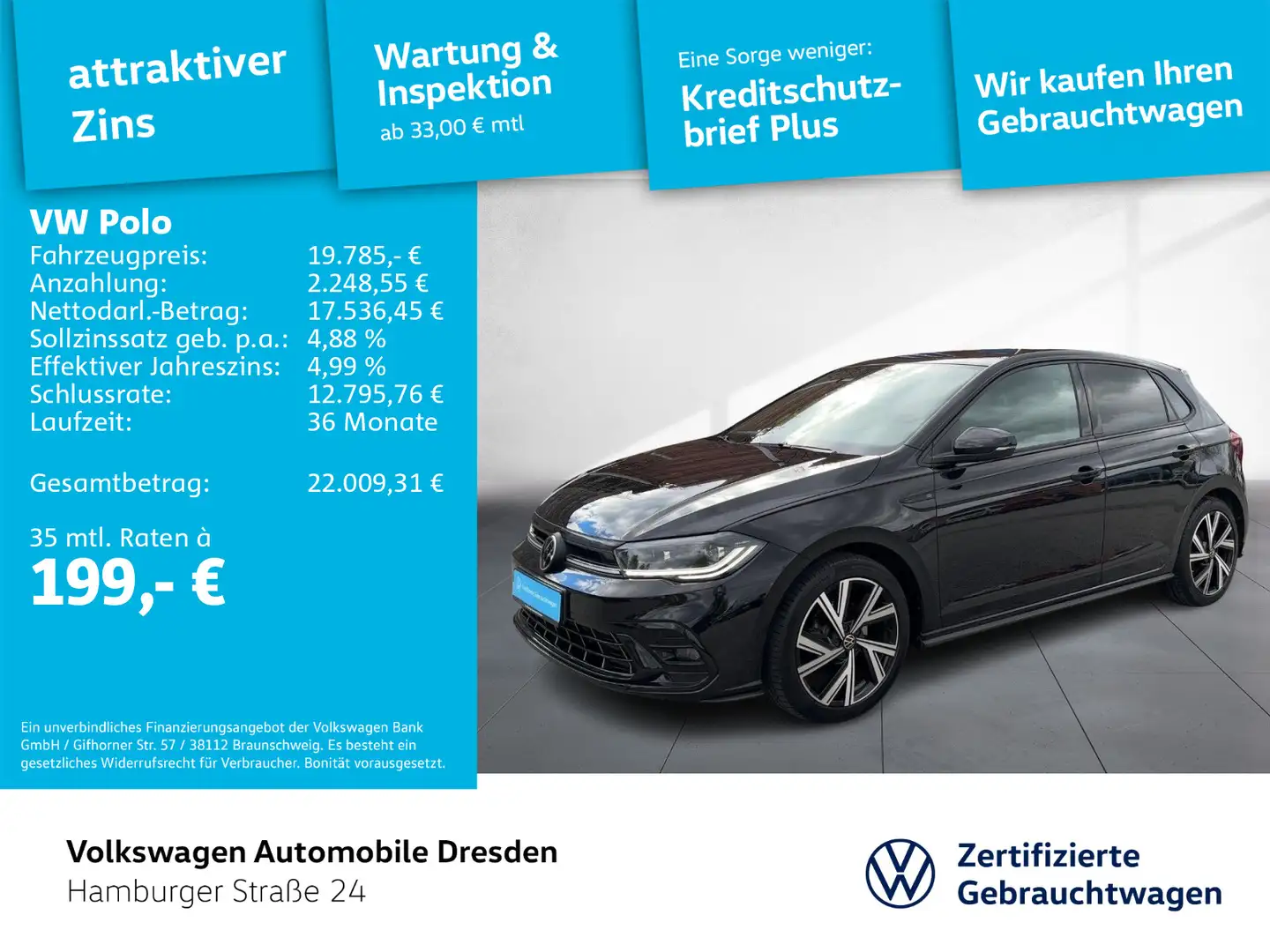 Volkswagen Polo R-Line 1.0 TSI DSG IQ.LIGHT BEATS KAM APP Schwarz - 1