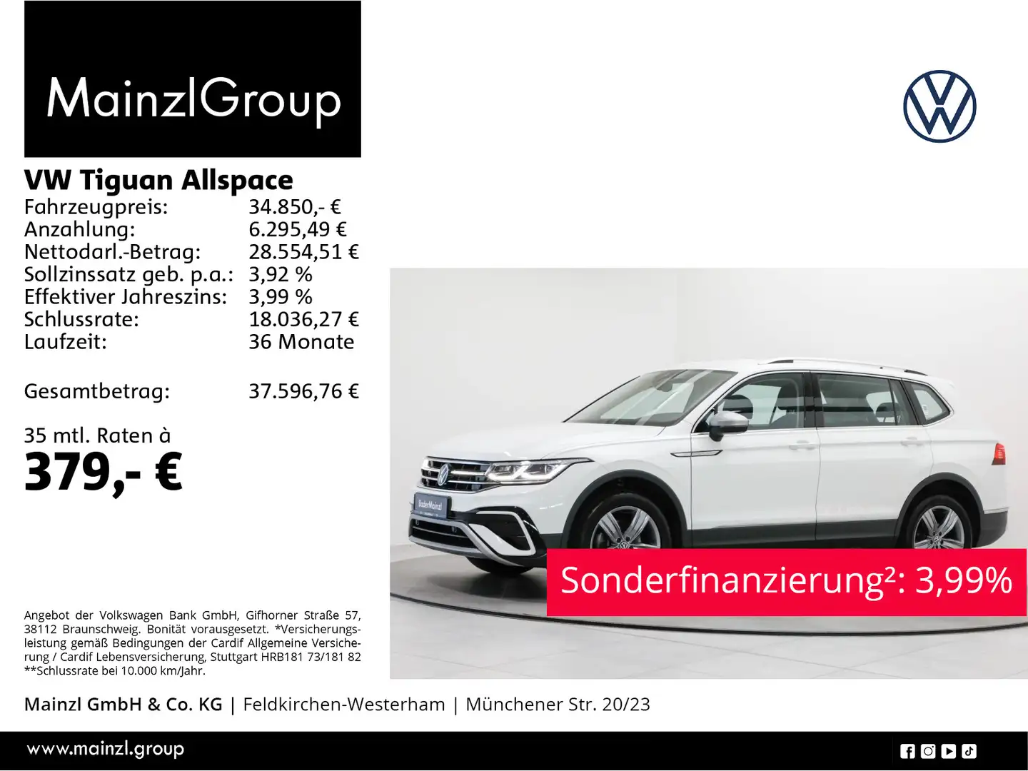 Volkswagen Tiguan Allspace 2.0 TSI 4M DSG AHK Matrix ACC Weiß - 1
