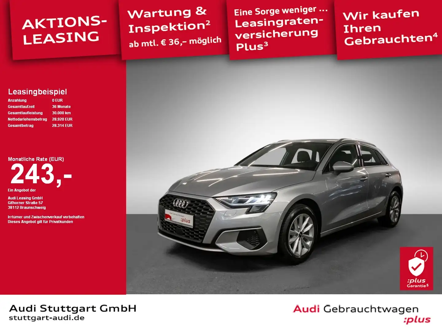 Audi A3 Sportback 30 TDI Schaltgetriebe SHZ Keyless Silber - 1