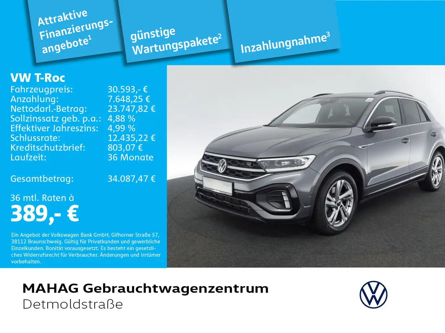 Volkswagen T-Roc 2.0 TSI 4Mot. R-Line Leder AppConnect LED Grau - 1