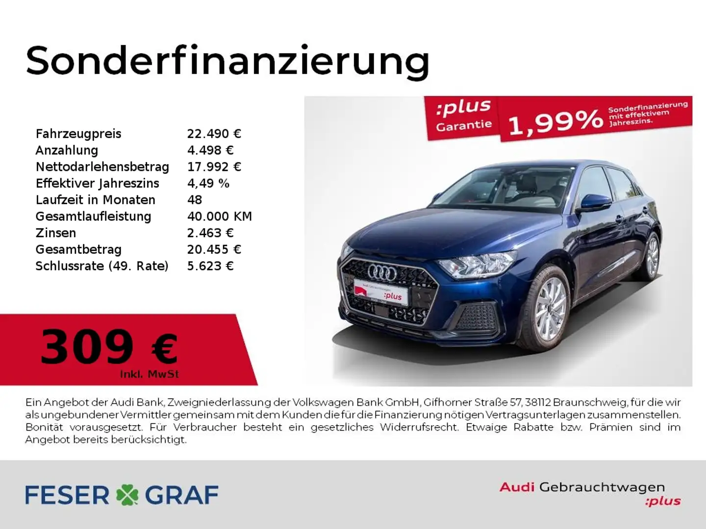 Audi A1 Sportback 25 TFSI S tronic /CarPlay/Sitzhzg/PDC Blau - 1