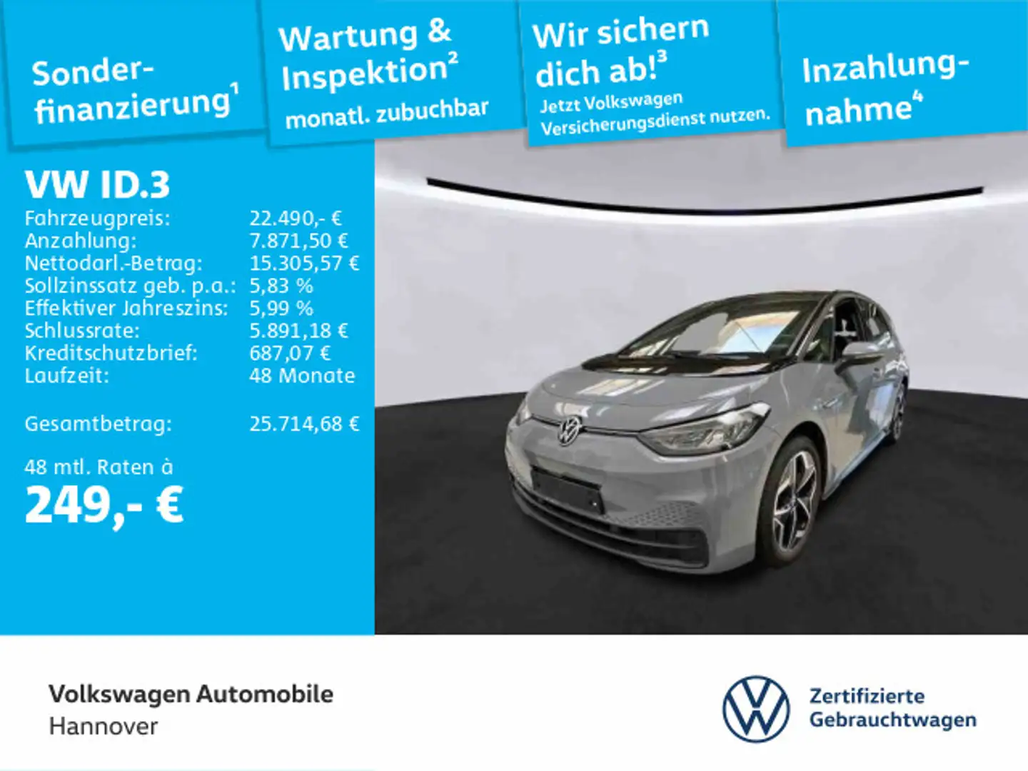 Volkswagen ID.3 Pro Performance Navi LED ACC PDC SHZ Grau - 1
