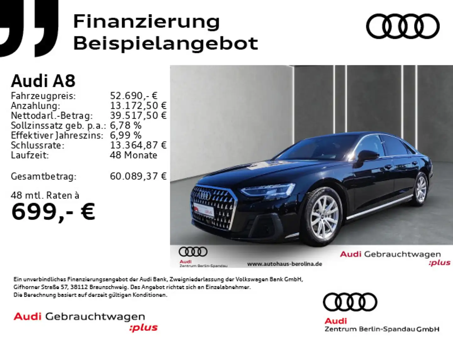 Audi A8 50 TDI qu. tiptronic *HD-MATRIX* Schwarz - 1