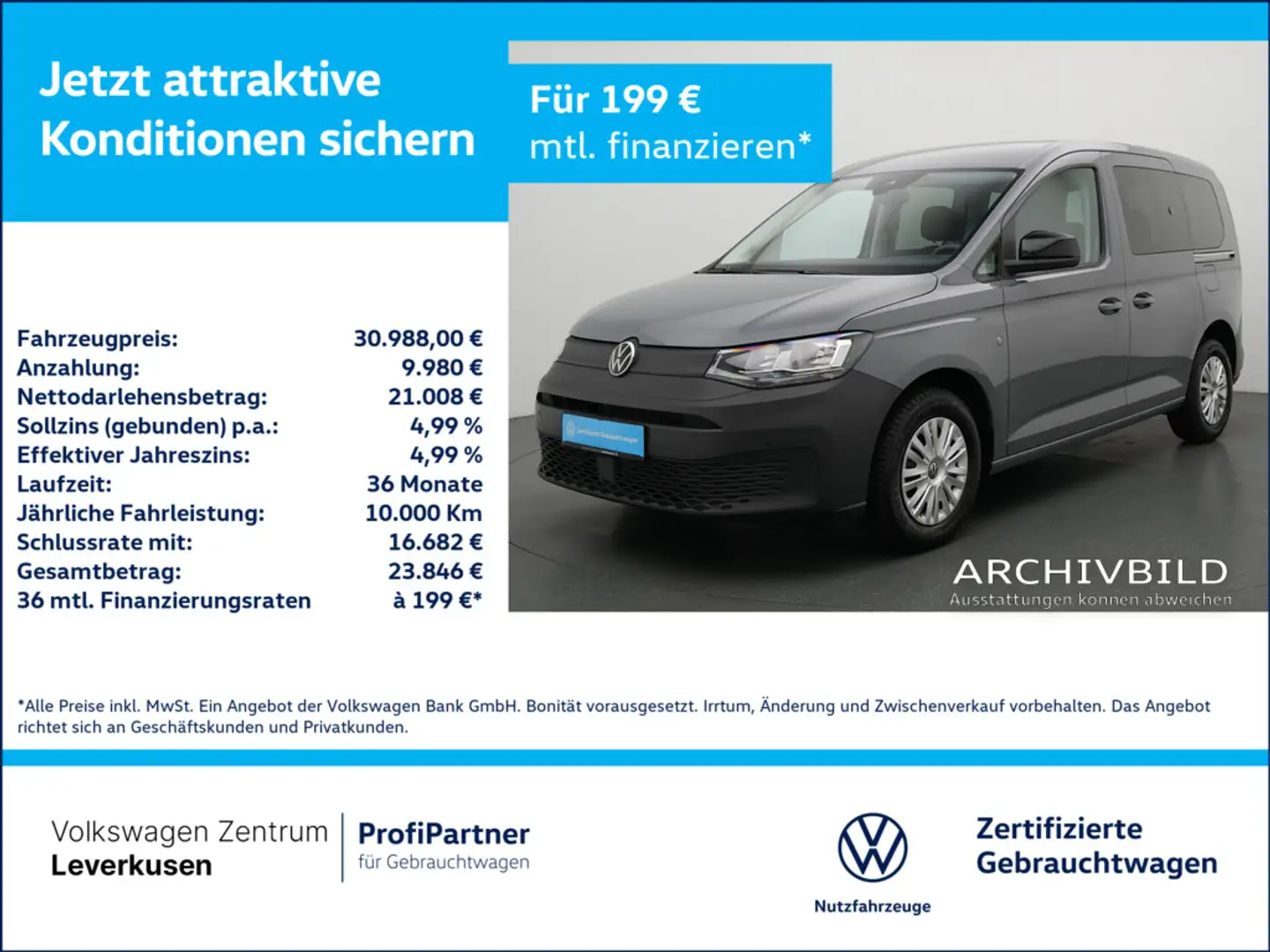 Volkswagen Caddy KLIMA SHZ LANE ASSIST FLÜGELTÜREN KAM Noir - 1