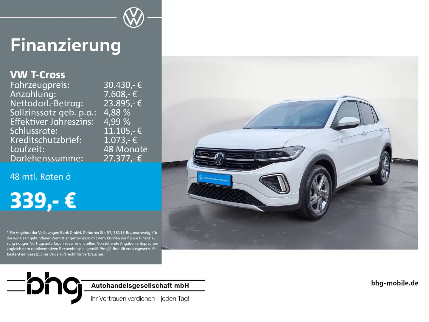 Volkswagen T-Cross 1.5 TSI DSG R-Line AHK Kamera Navi Keyle Weiß - 1