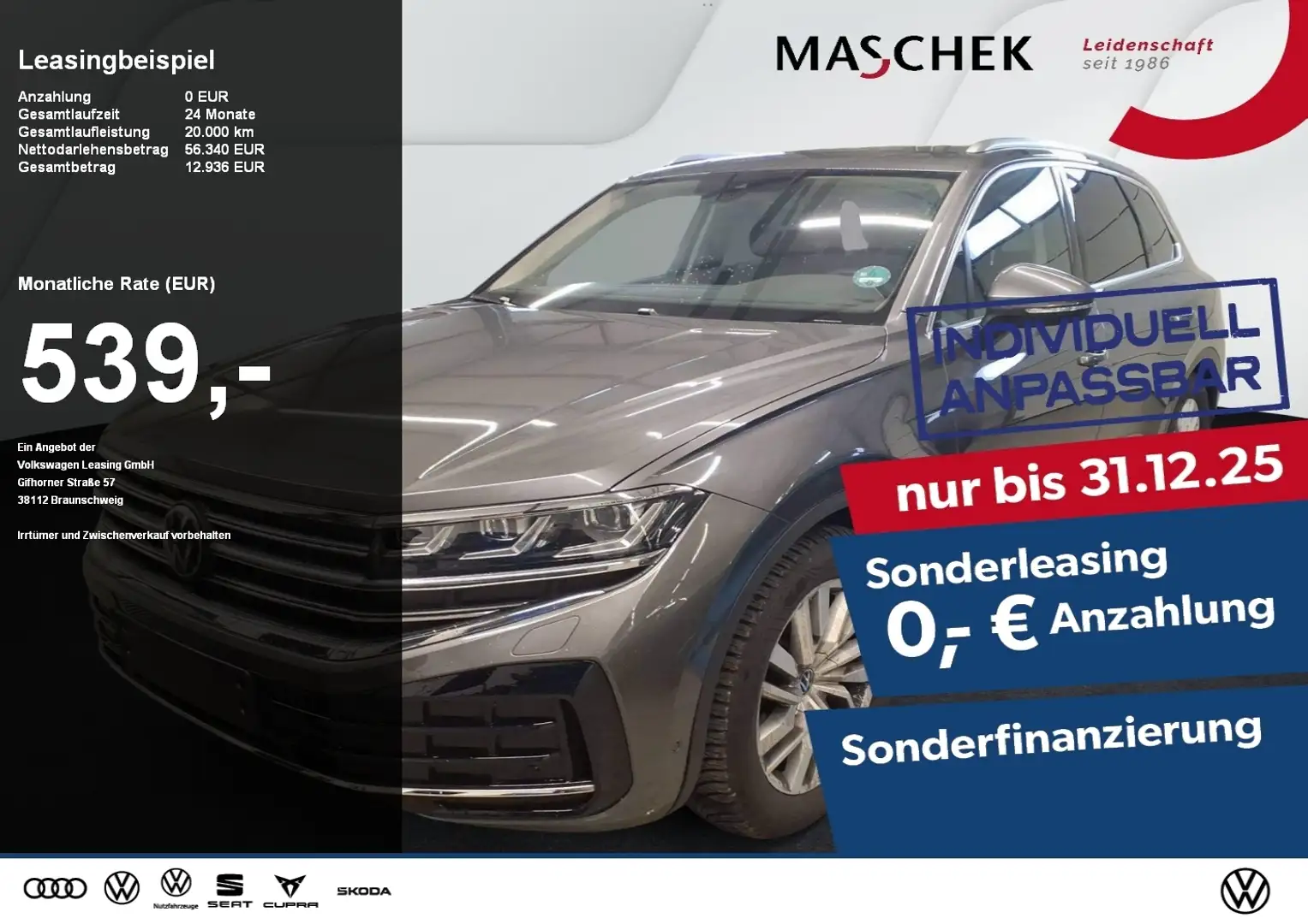 Volkswagen Touareg Elegance 3.0 TDI AHK Luftfwk Kamera Navi Sitzh. Grau - 1