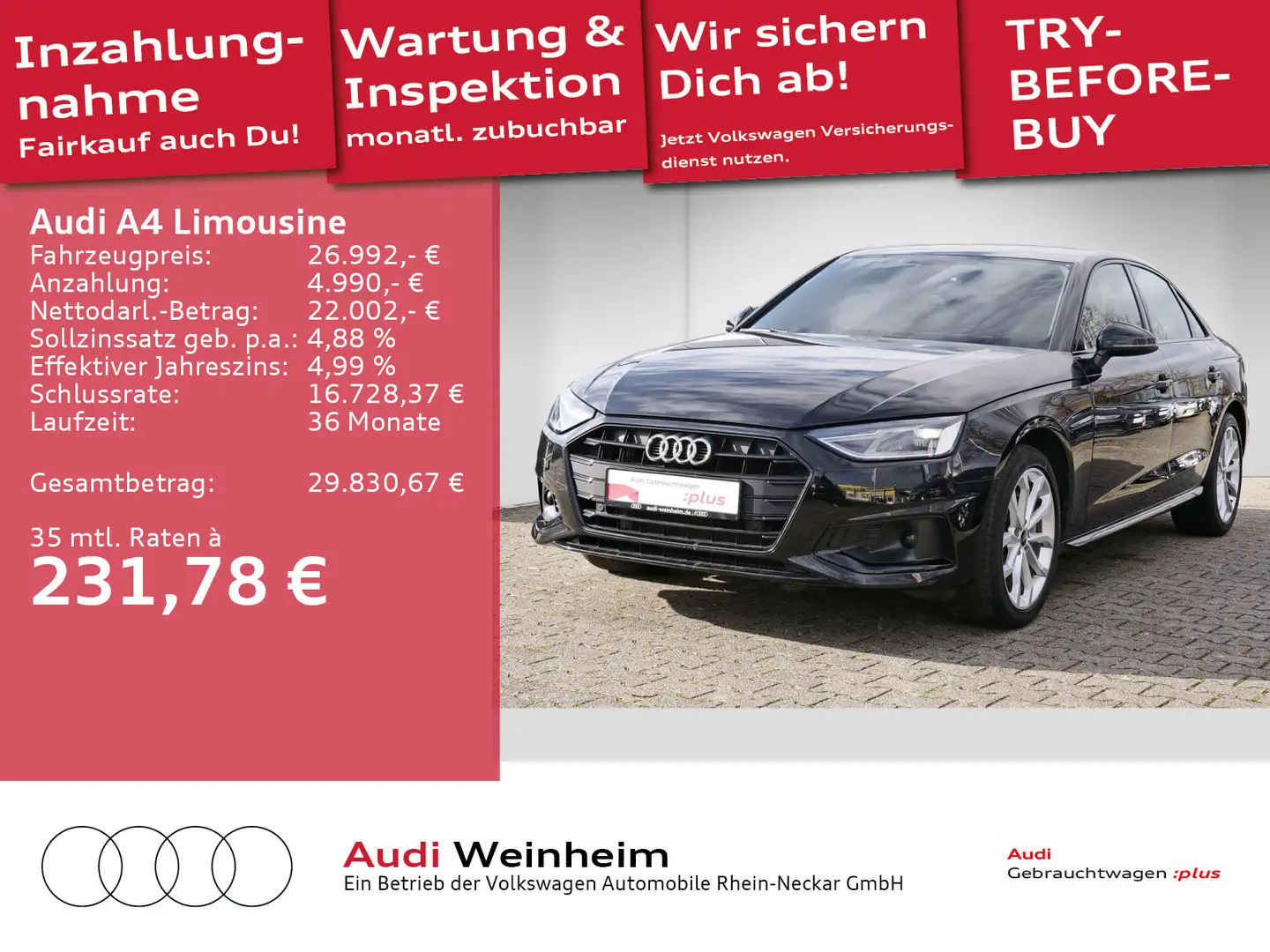 Audi A4 40 TDI Digitaltacho Kamera Navi uvm Schwarz - 1
